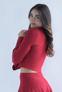 Fashion Styled Blusa manga trompeta punto Rojo