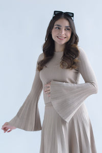 Fashion Styled Blusa manga trompeta punto Moka