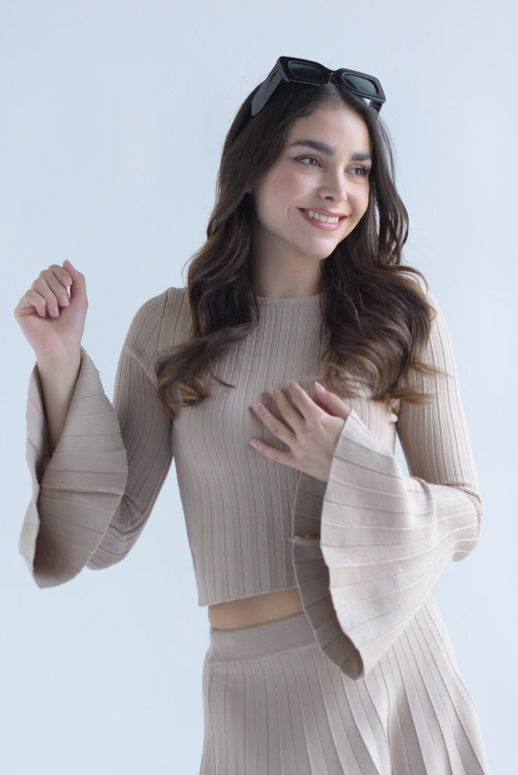 Blusa manga trompeta punto Moka