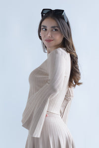 Fashion Styled Blusa manga trompeta punto Moka