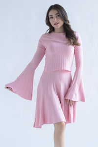 Fashion Styled Blusa manga trompeta punto Rosa