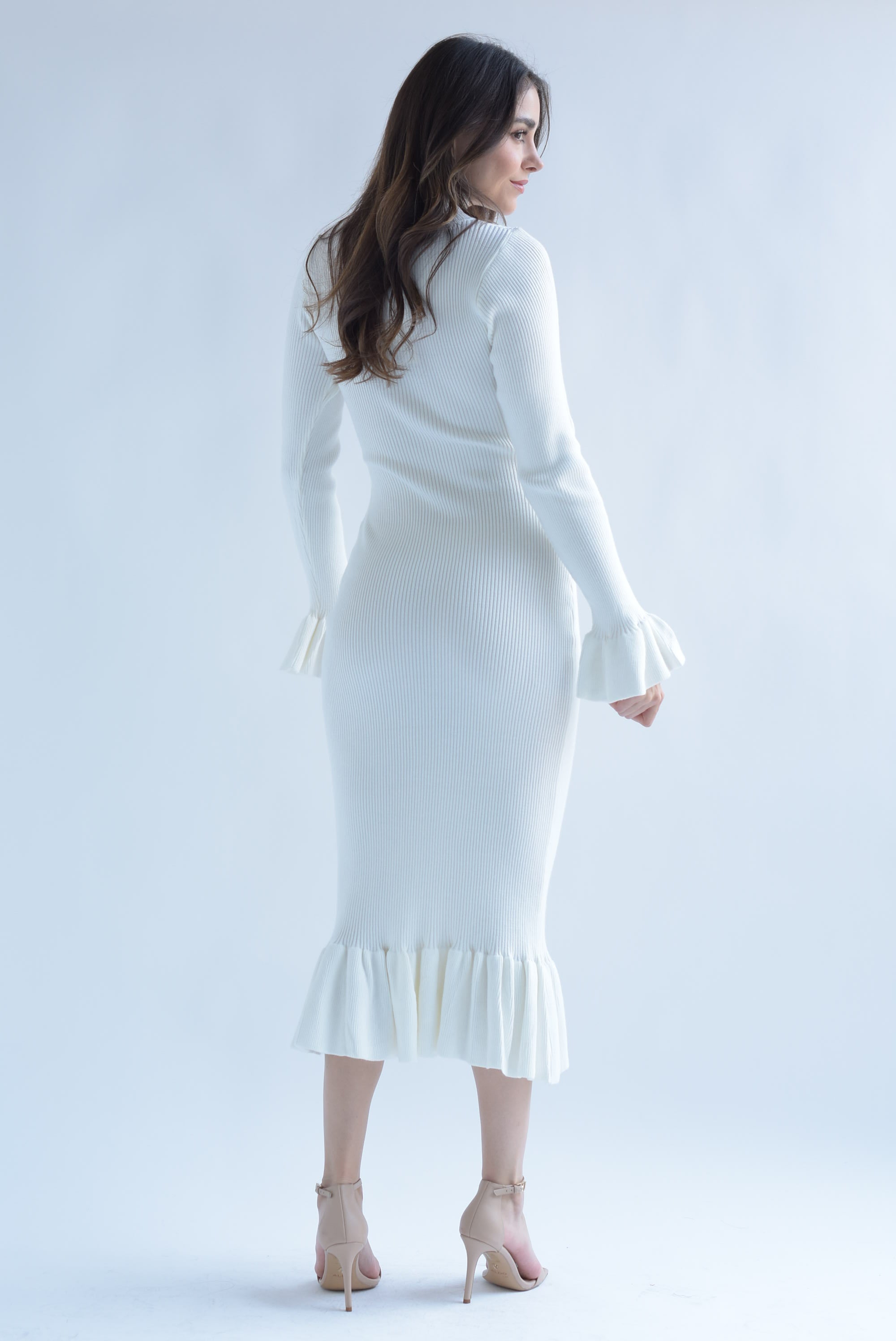 Vestido midi punto olanes Blanco