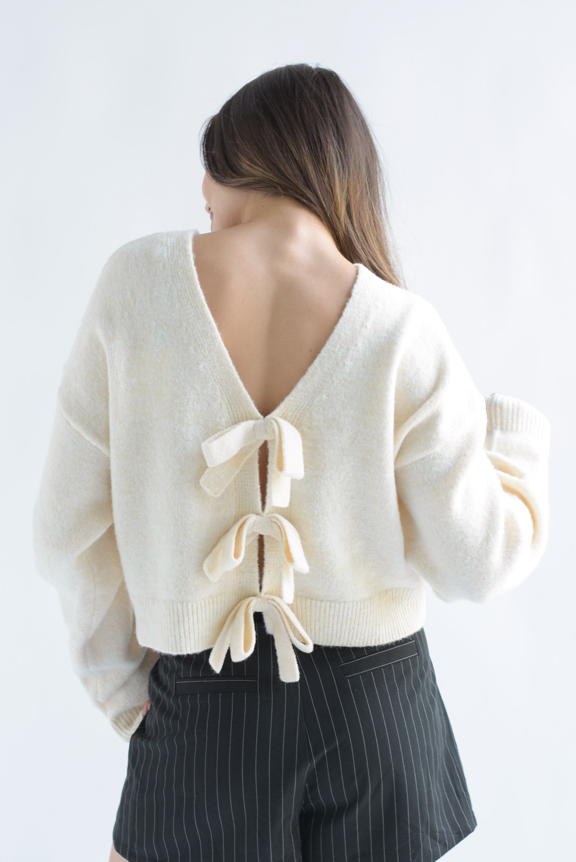 Sweater punto moños reversible Ivory