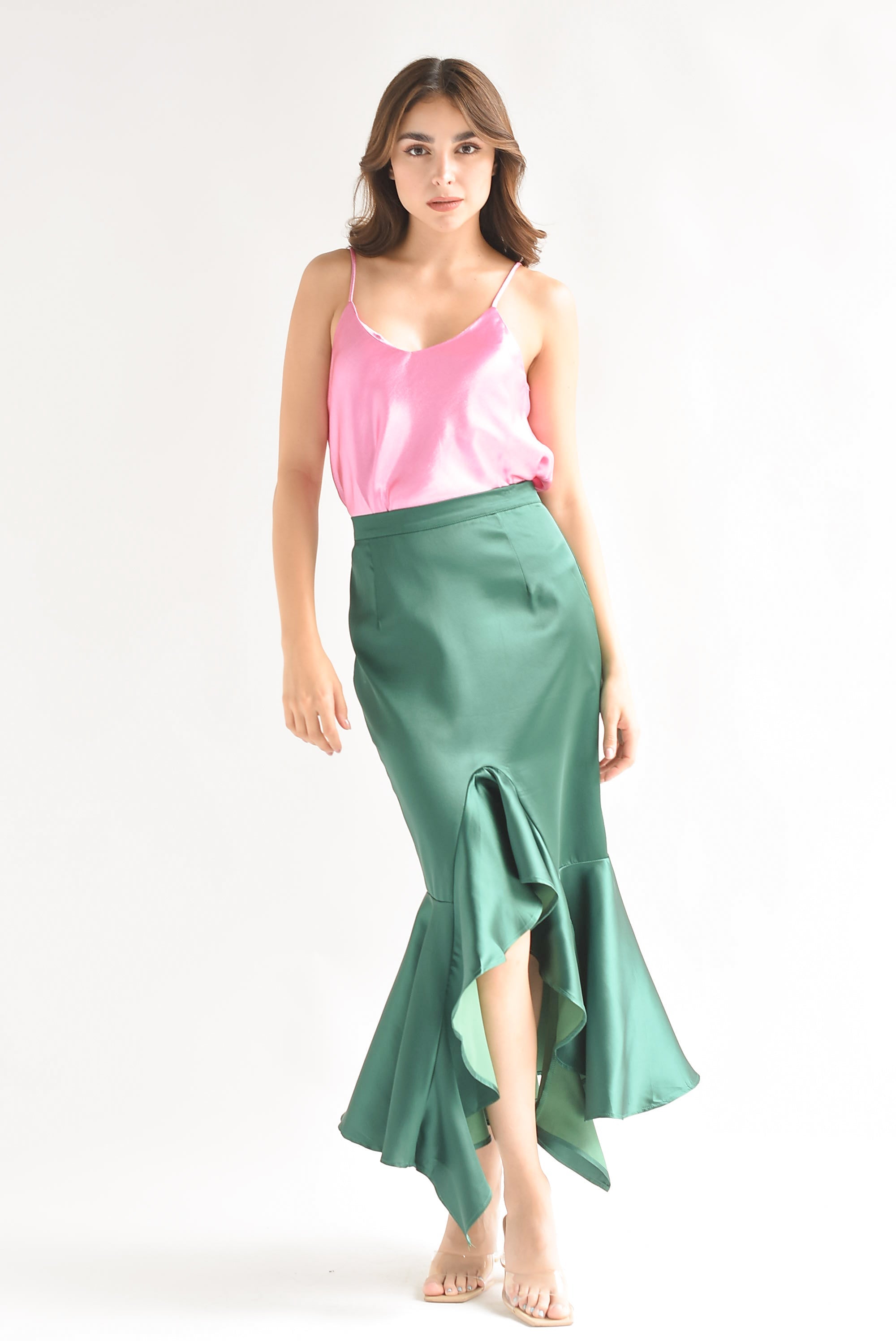 Falda olán satín Verde Esmeralda