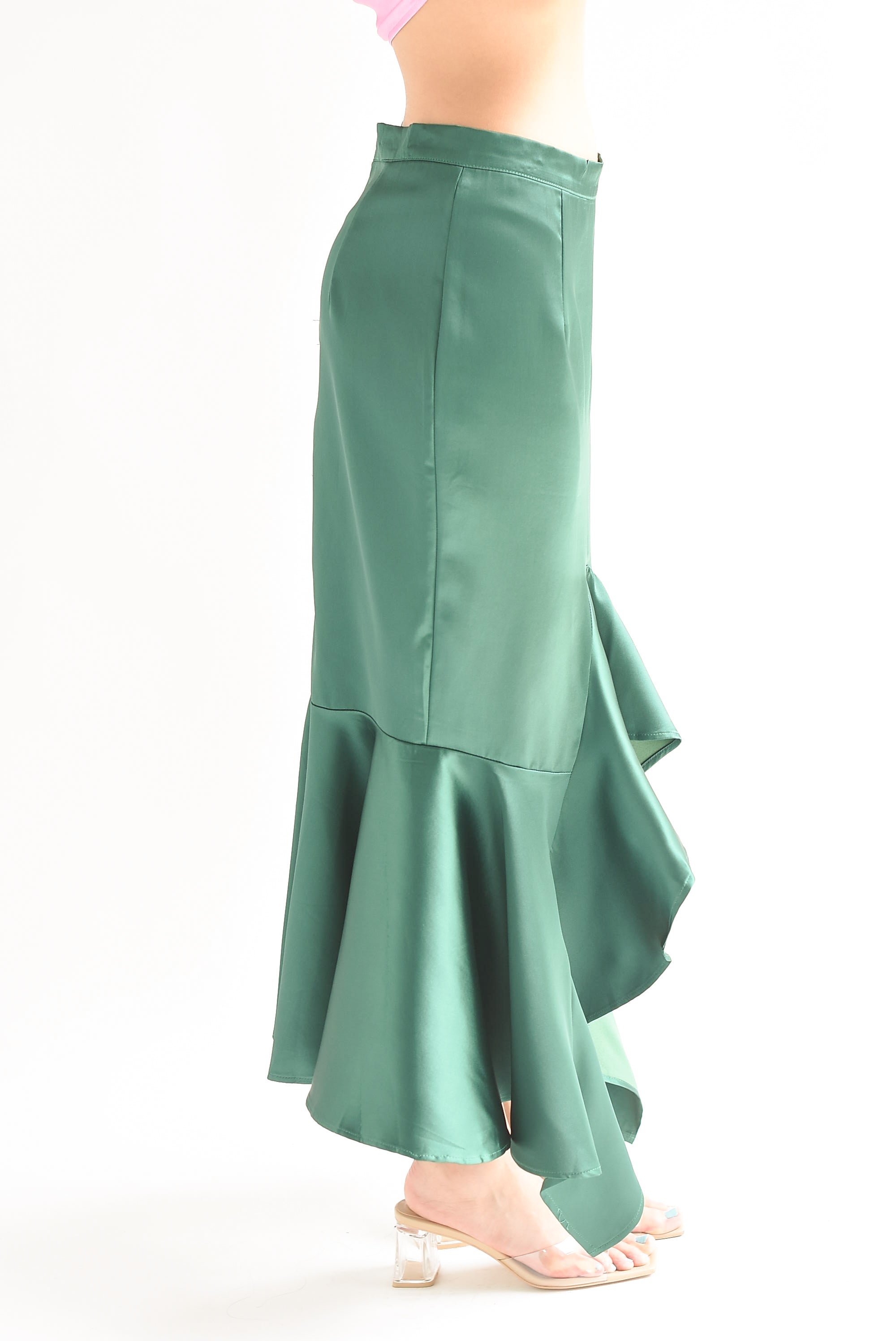 Falda olán satín Verde Esmeralda