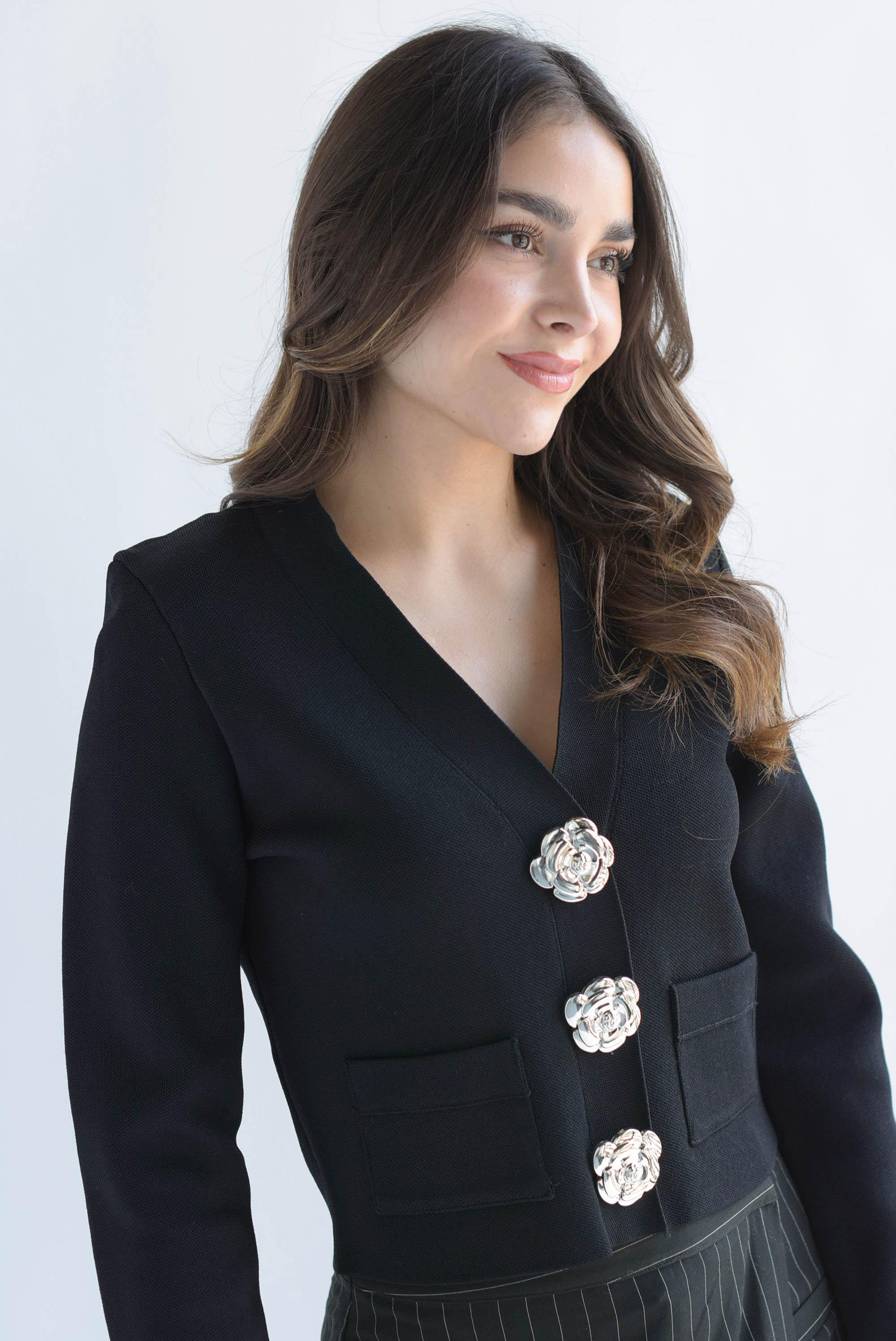 Cárdigan maxi botones flor Negro