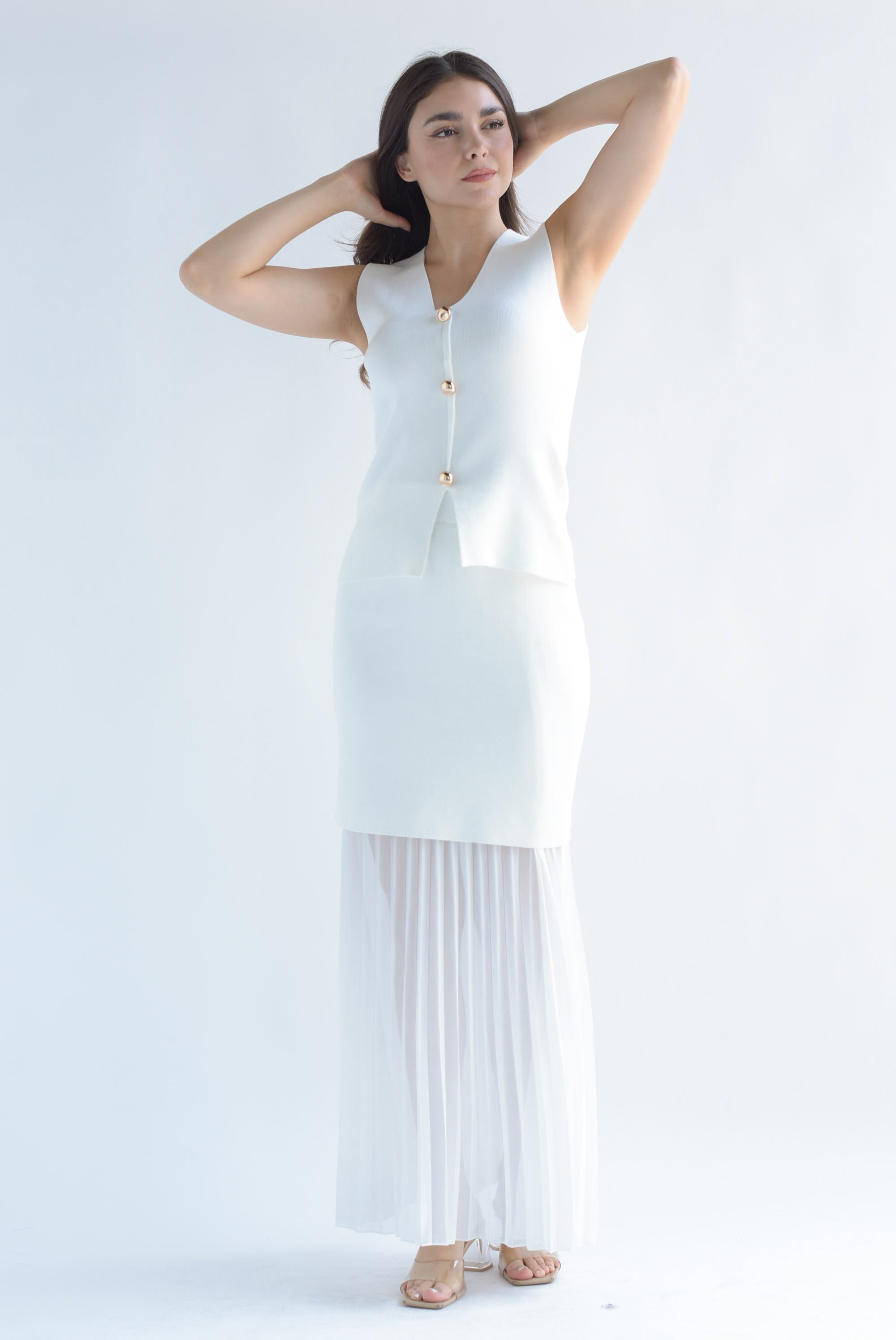 Set Falda plisada y Blusa punto Blanco