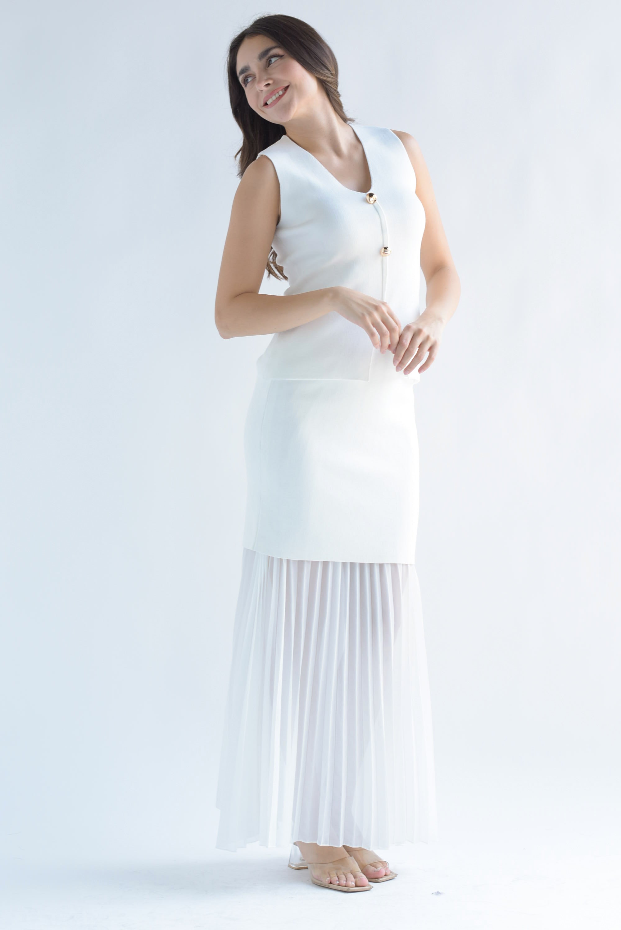 Set Falda plisada y Blusa punto Blanco