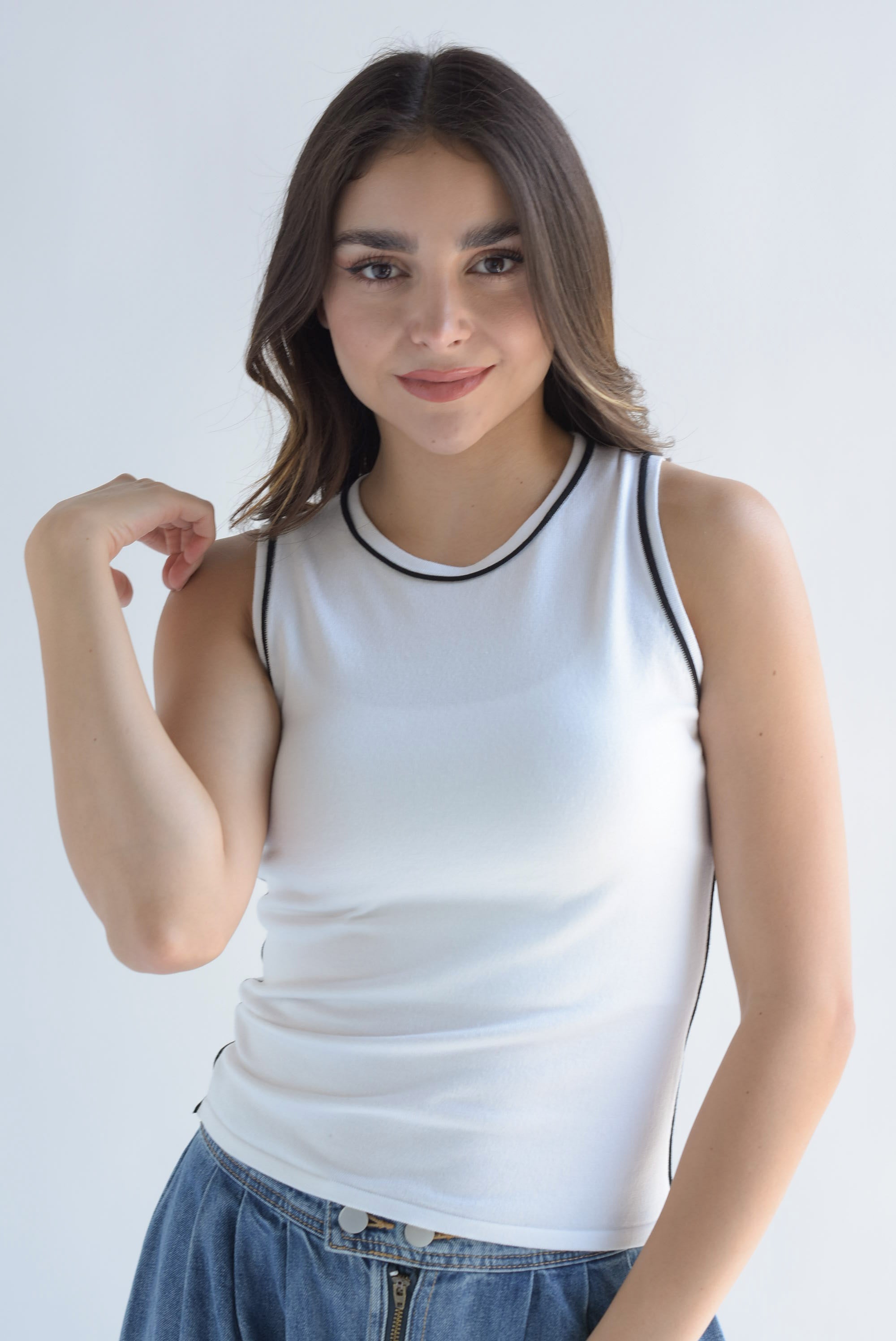 Blusa punto ligero filos Blanco