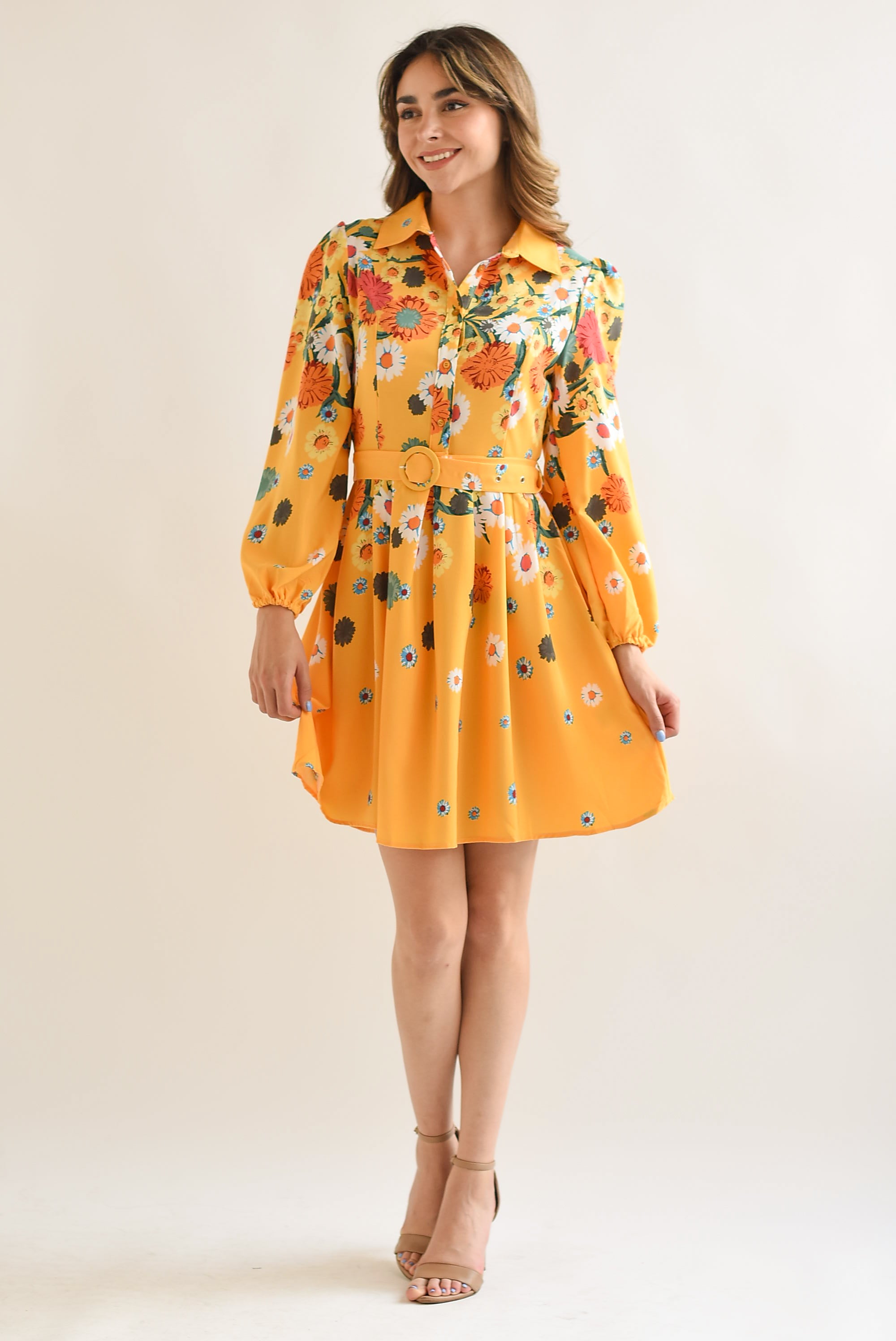 Vestido camisero Margaritas Amarillo