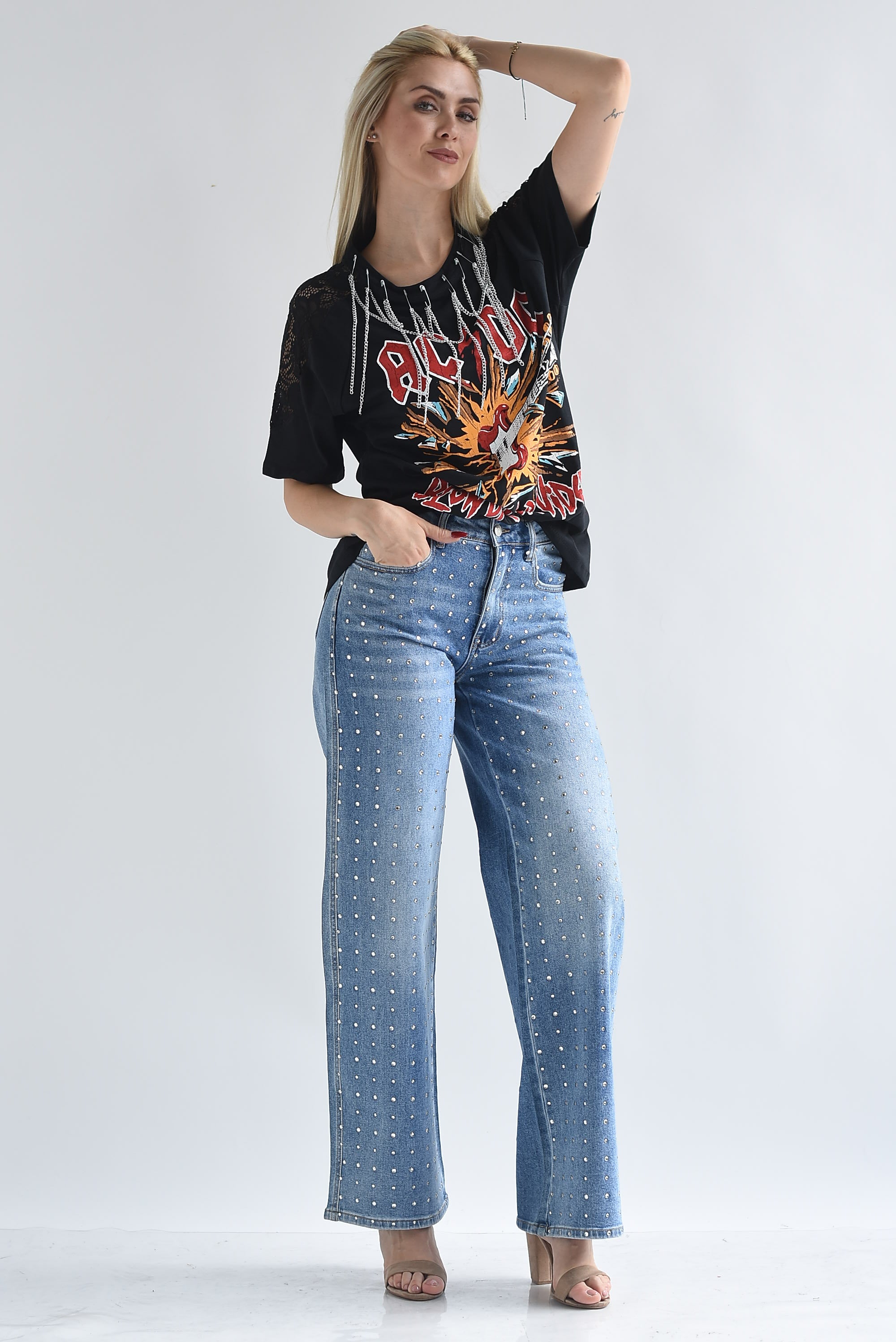 Jeans tachas brillos