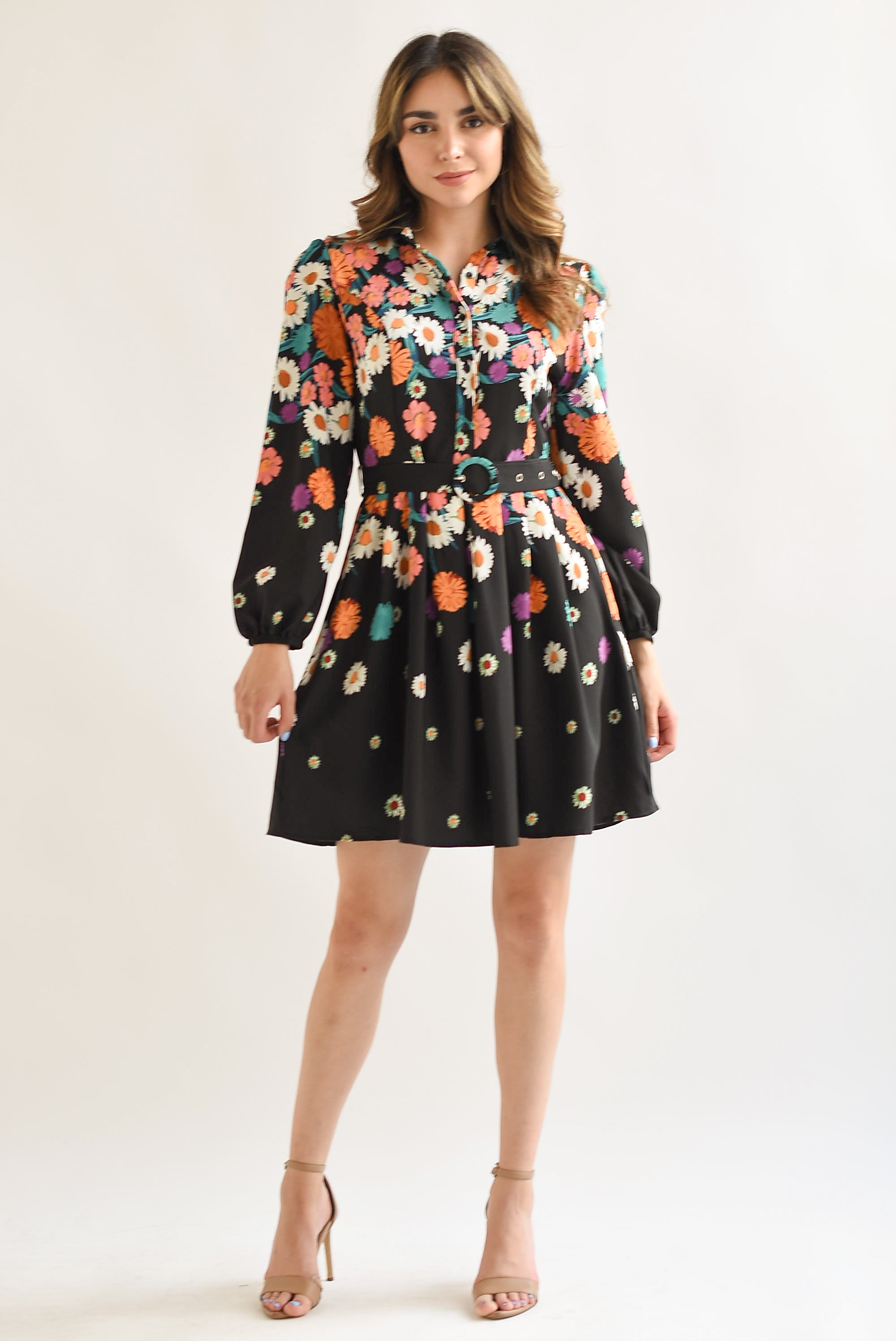 Vestido camisero Margaritas Negro