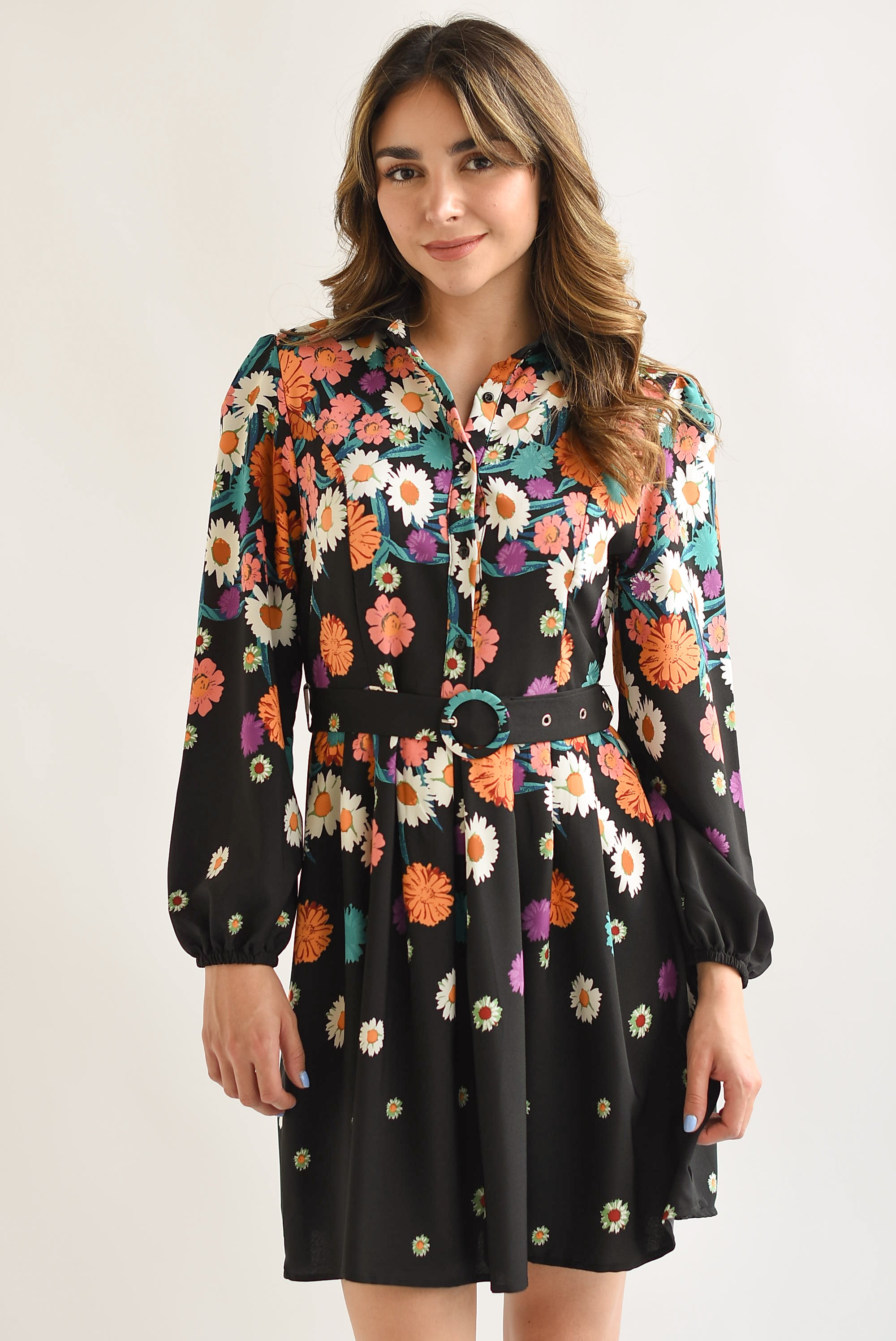 Vestido camisero Margaritas Negro