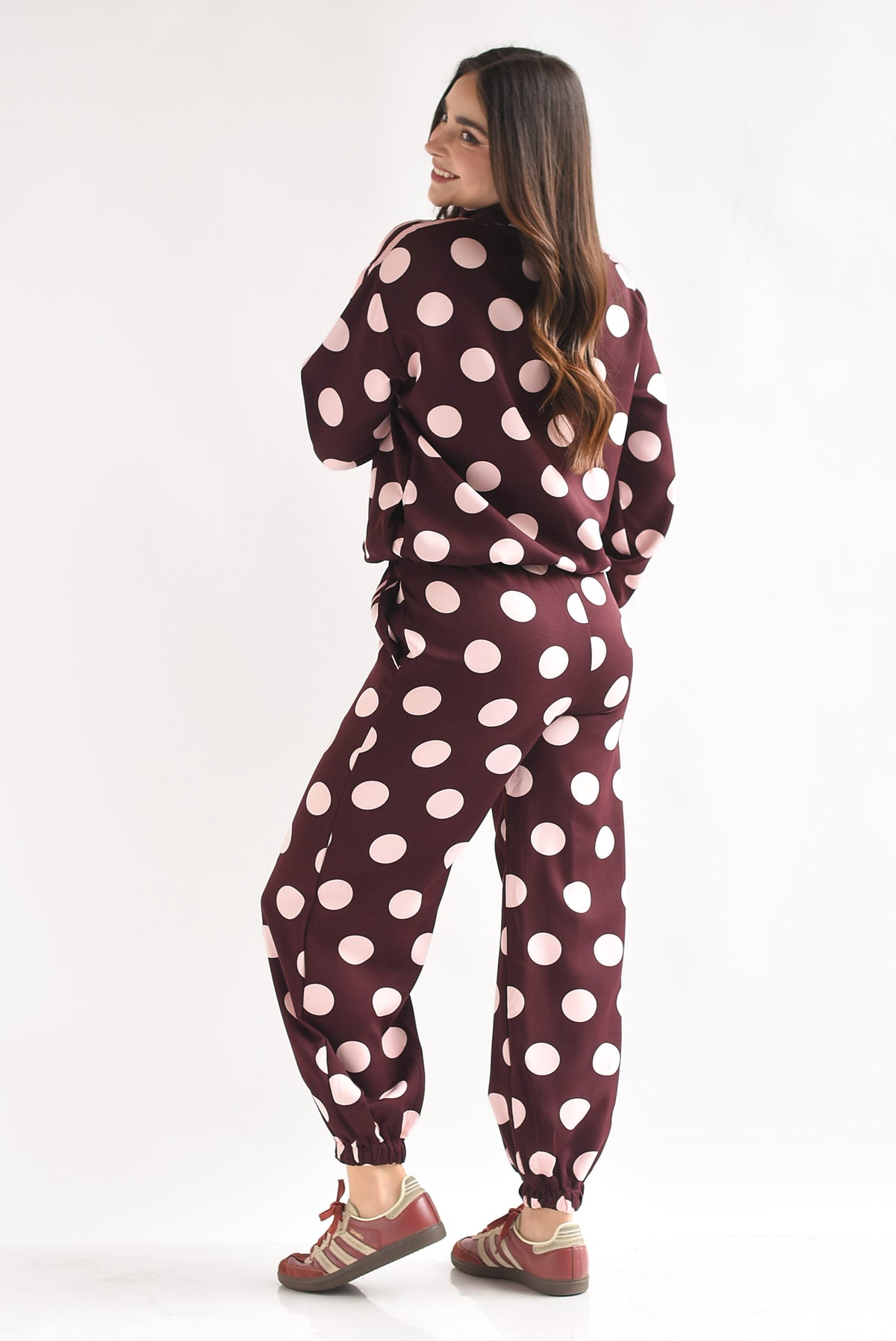 Set Pantalón y Chamarra lazos chinese track polka dots