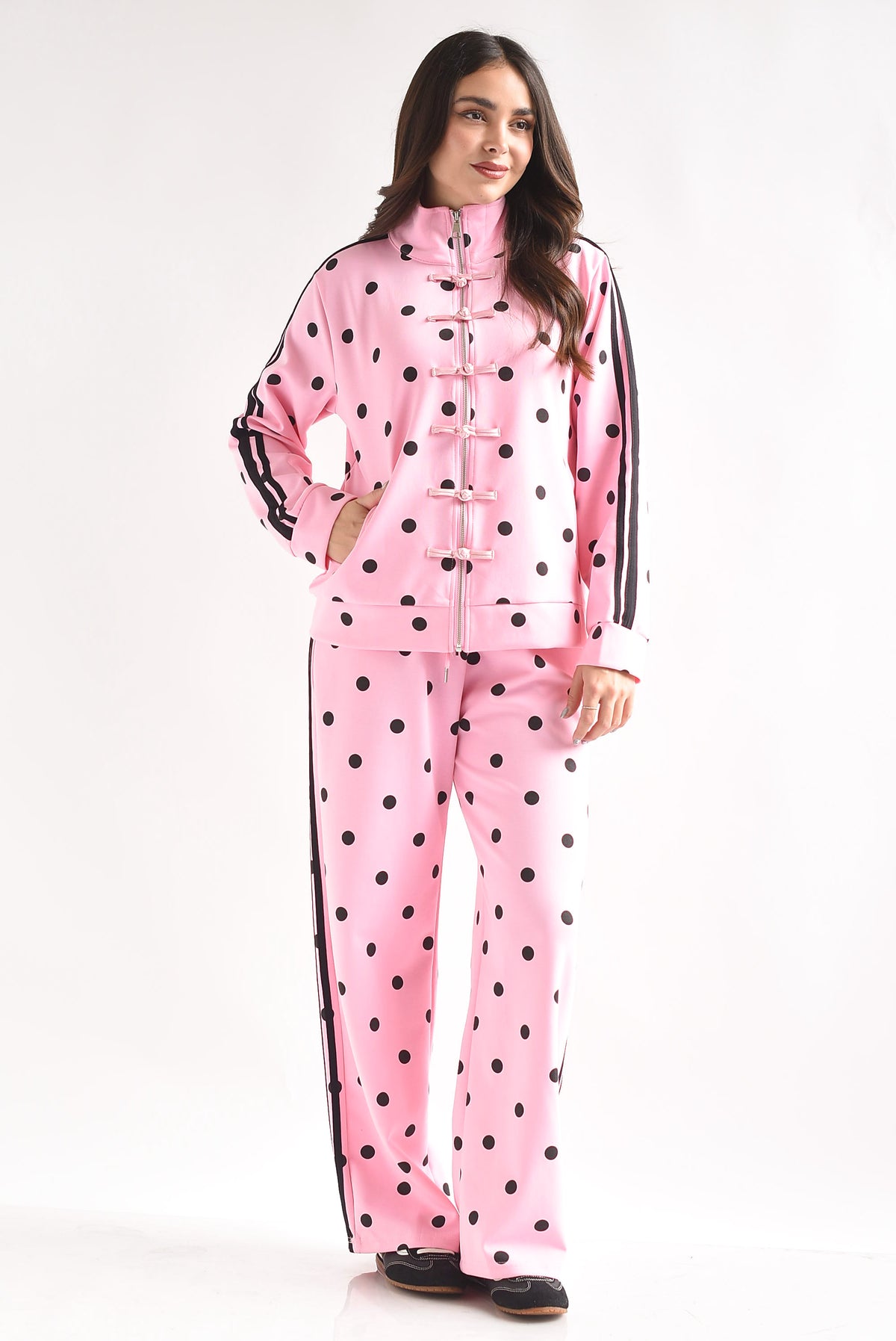Set Pantalón y Chamarra lazos chinese track deportivo polka dots