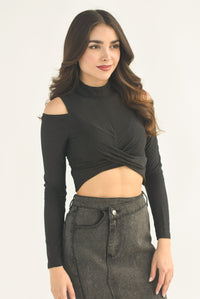 Fashion Styled Blusa cut-out hombros Negra