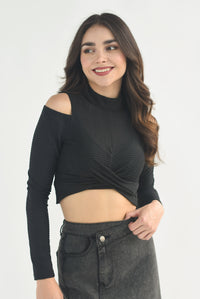 Fashion Styled Blusa cut-out hombros Negra