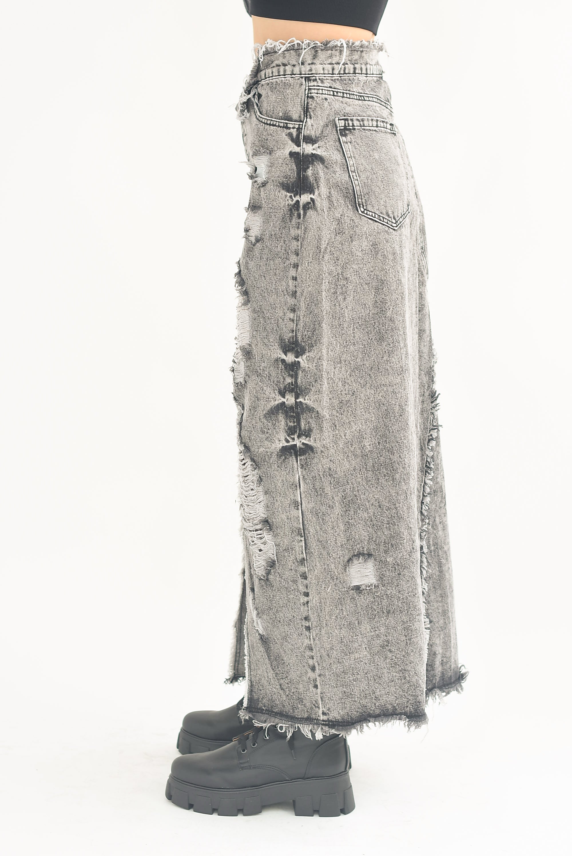 Falda larga Denim desgarre Negra deslavada