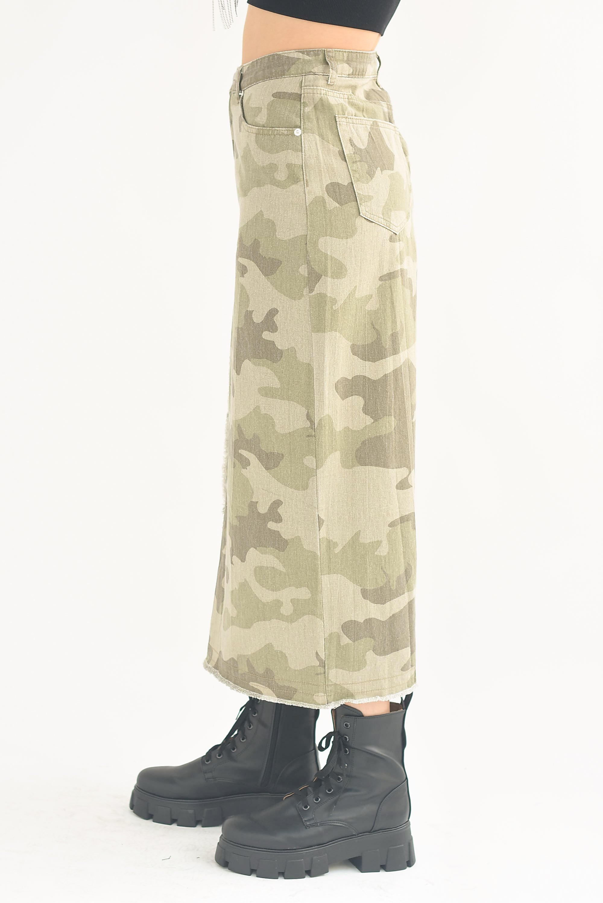 Falda denim abertura Camuflaje