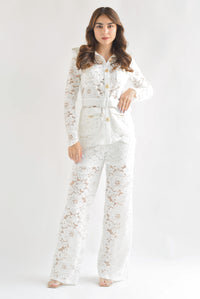 Fashion Styled Set Pantalón y Camisa encaje Blanco