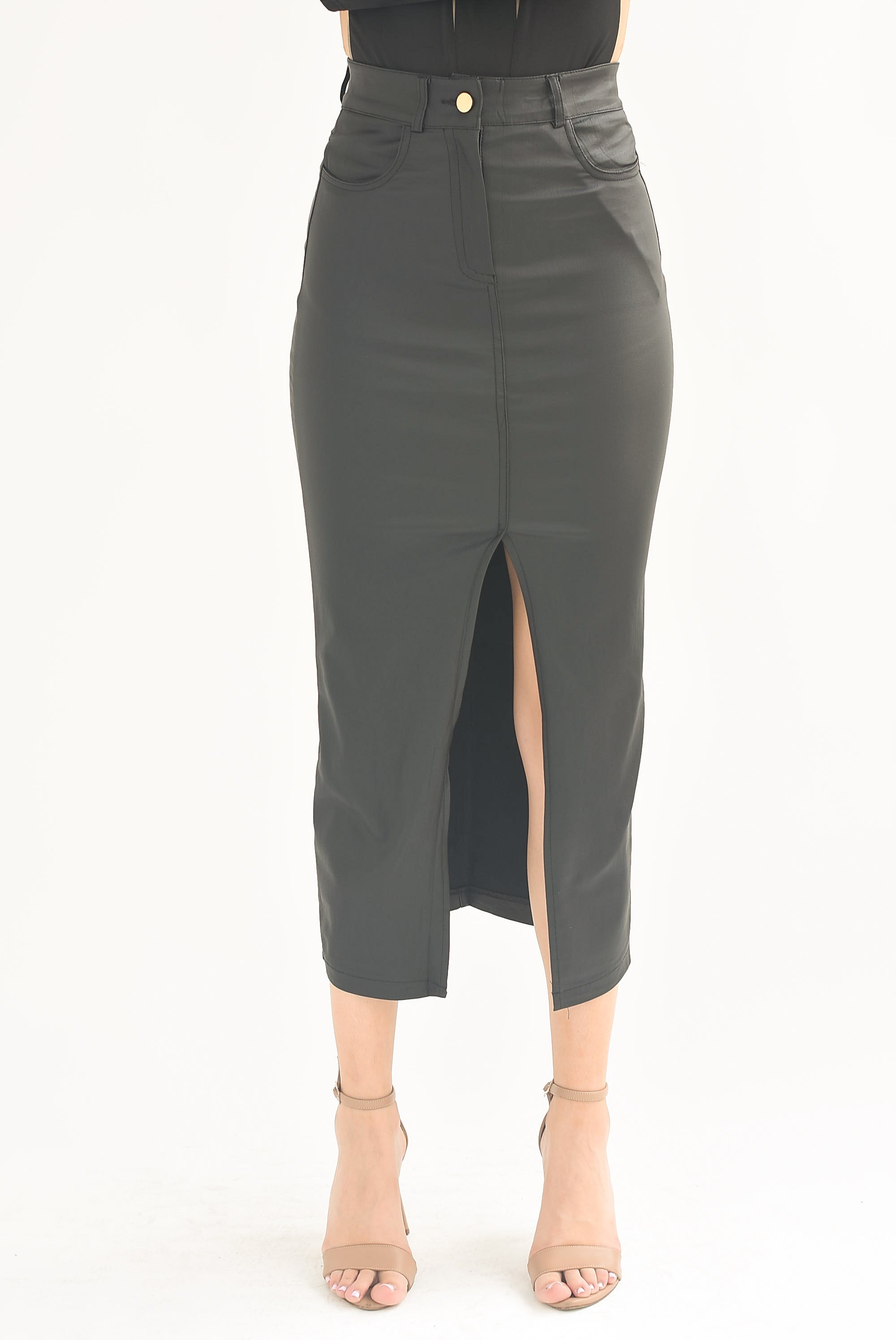 Falda vinipiel abertura Negra