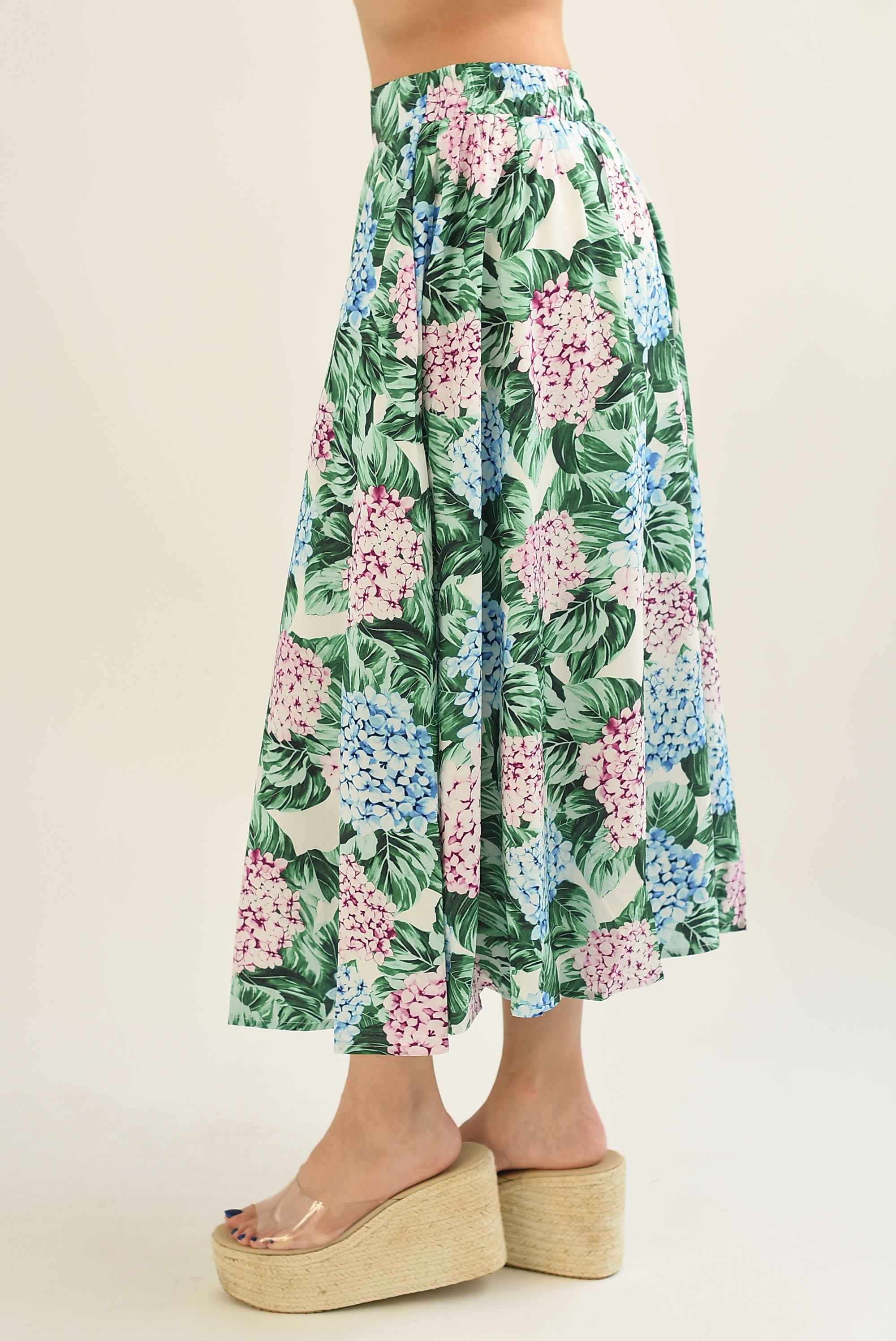 Falda midi Hortensias