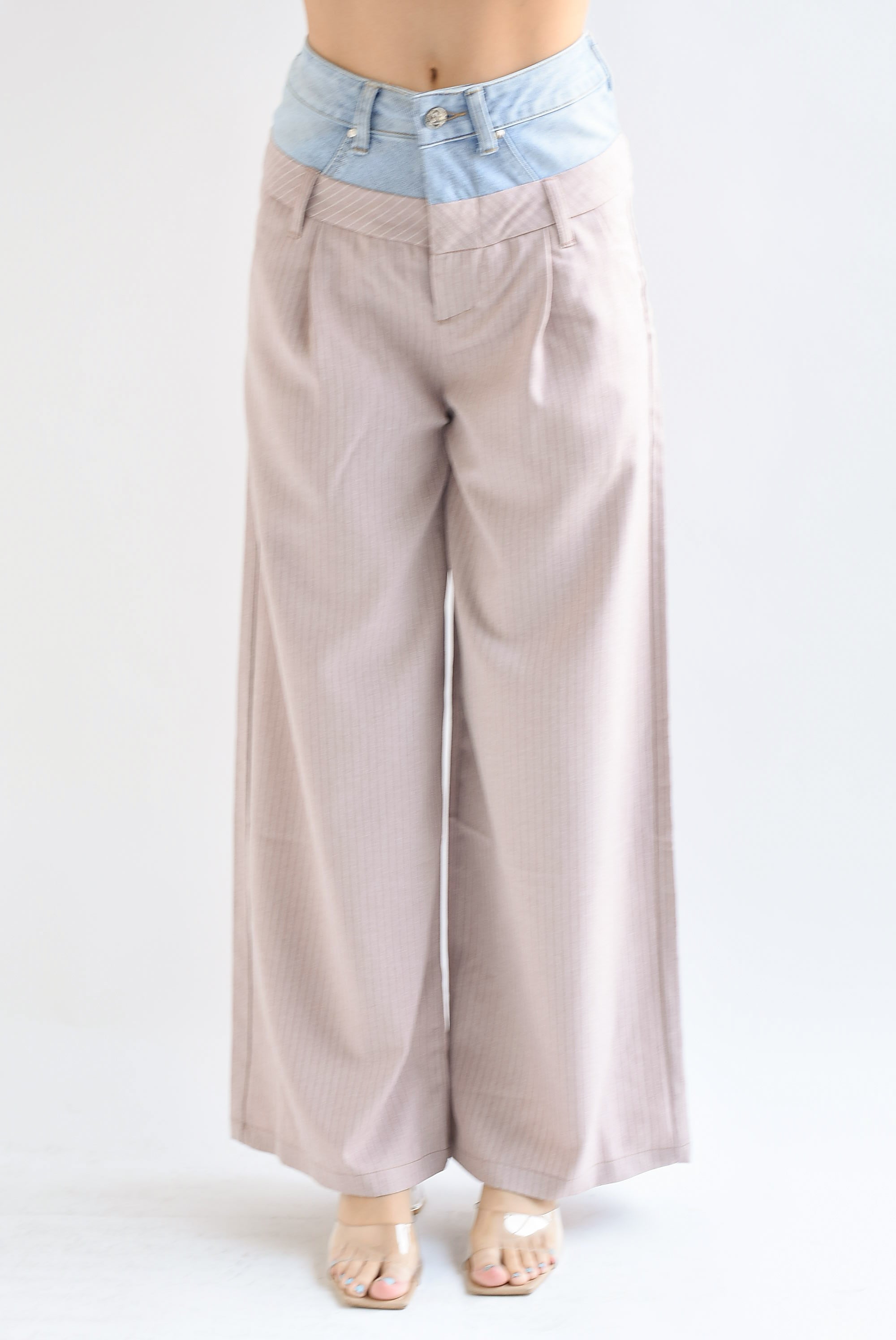Pantalón rayas pretina denim Rosa baby