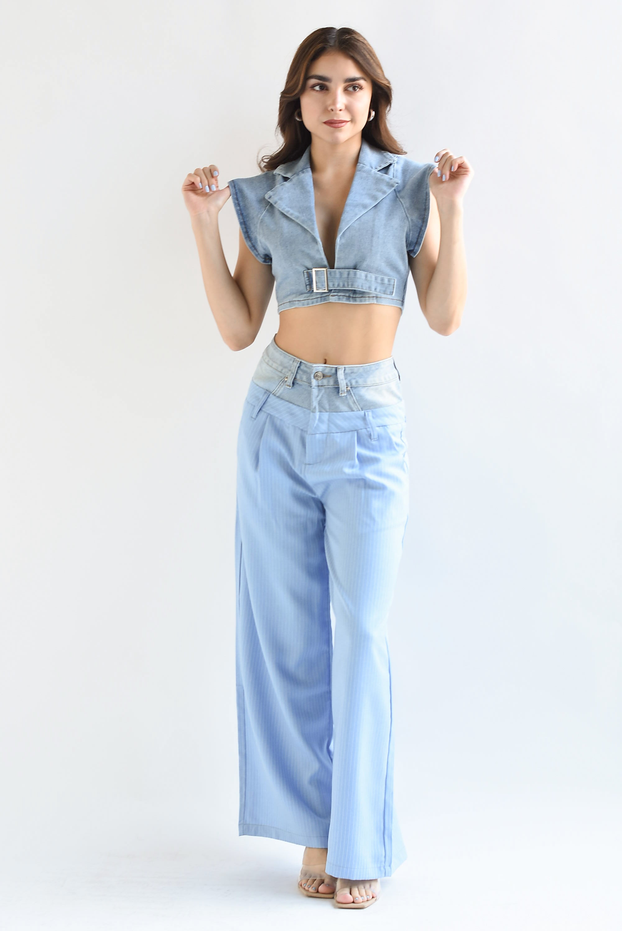 Pantalón rayas pretina denim Azul baby