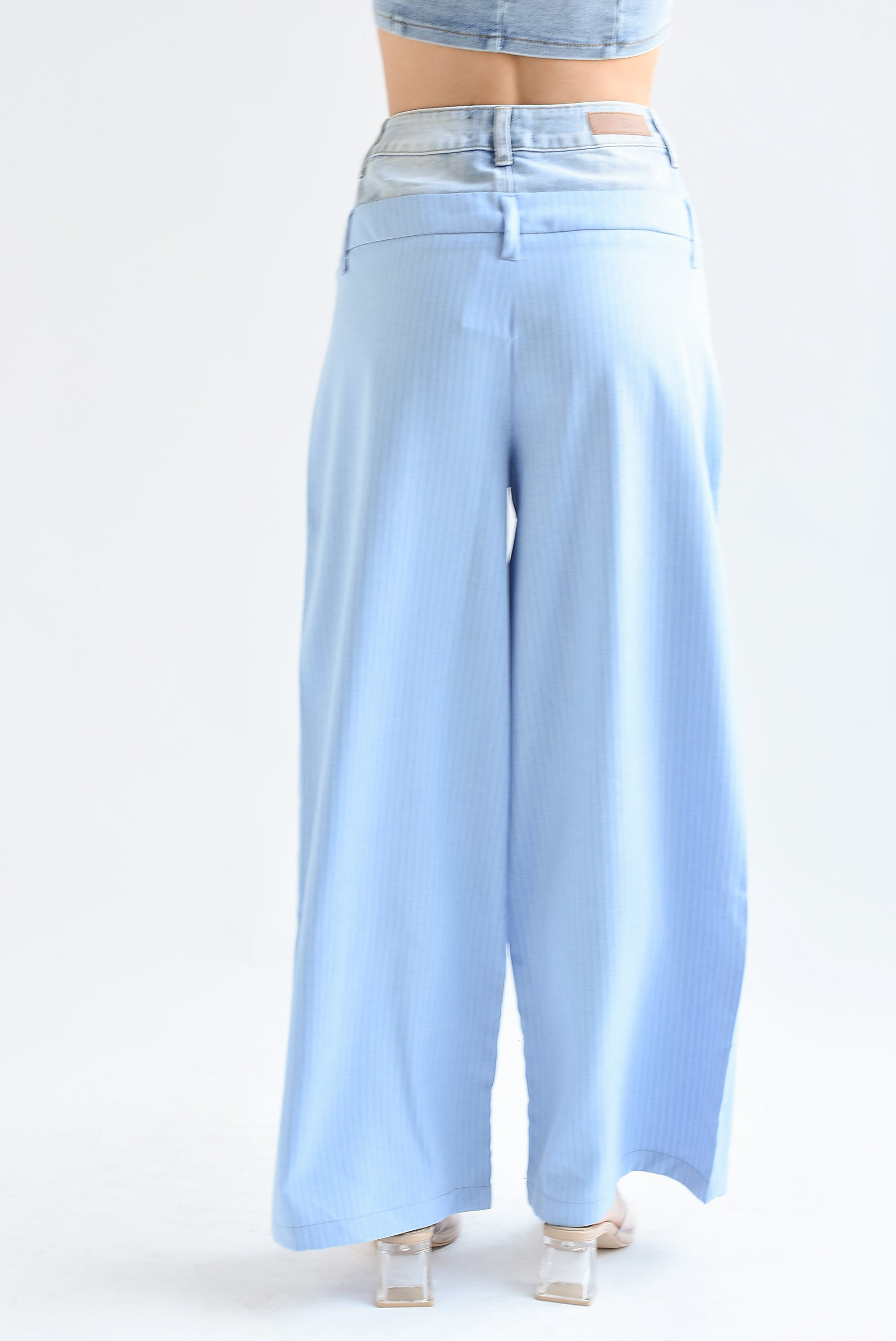 Pantalón rayas pretina denim Azul baby