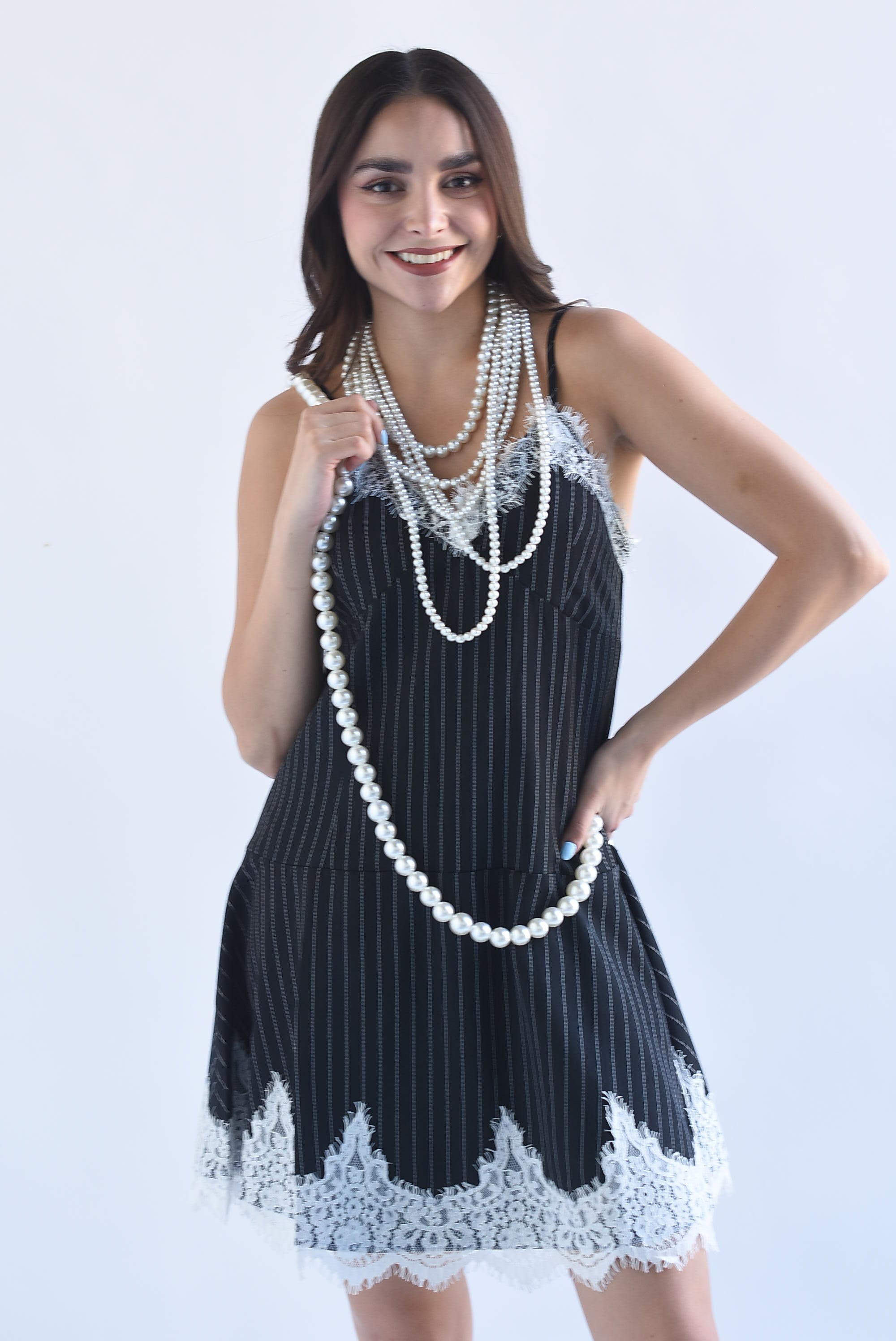 Vestido raya diplomática encaje