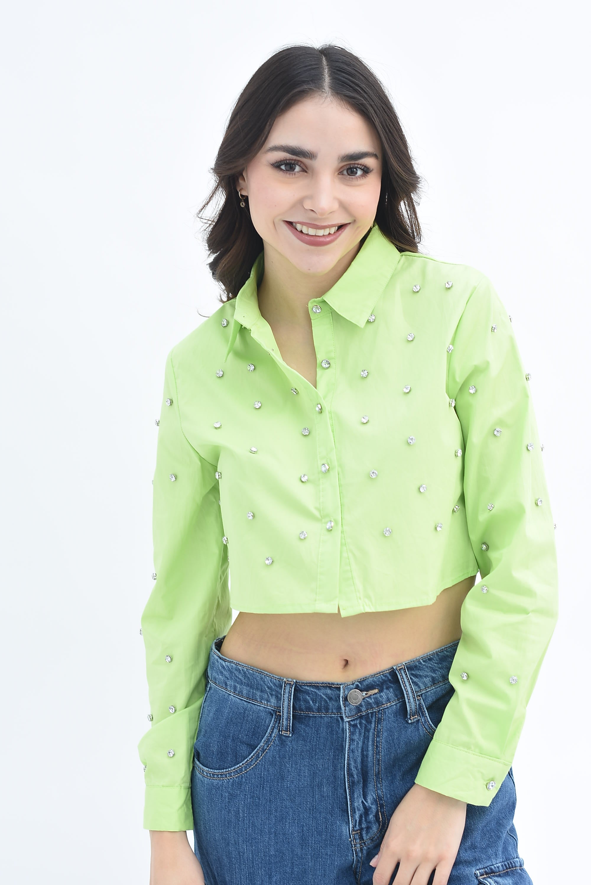 Camisa crop brillos Lime