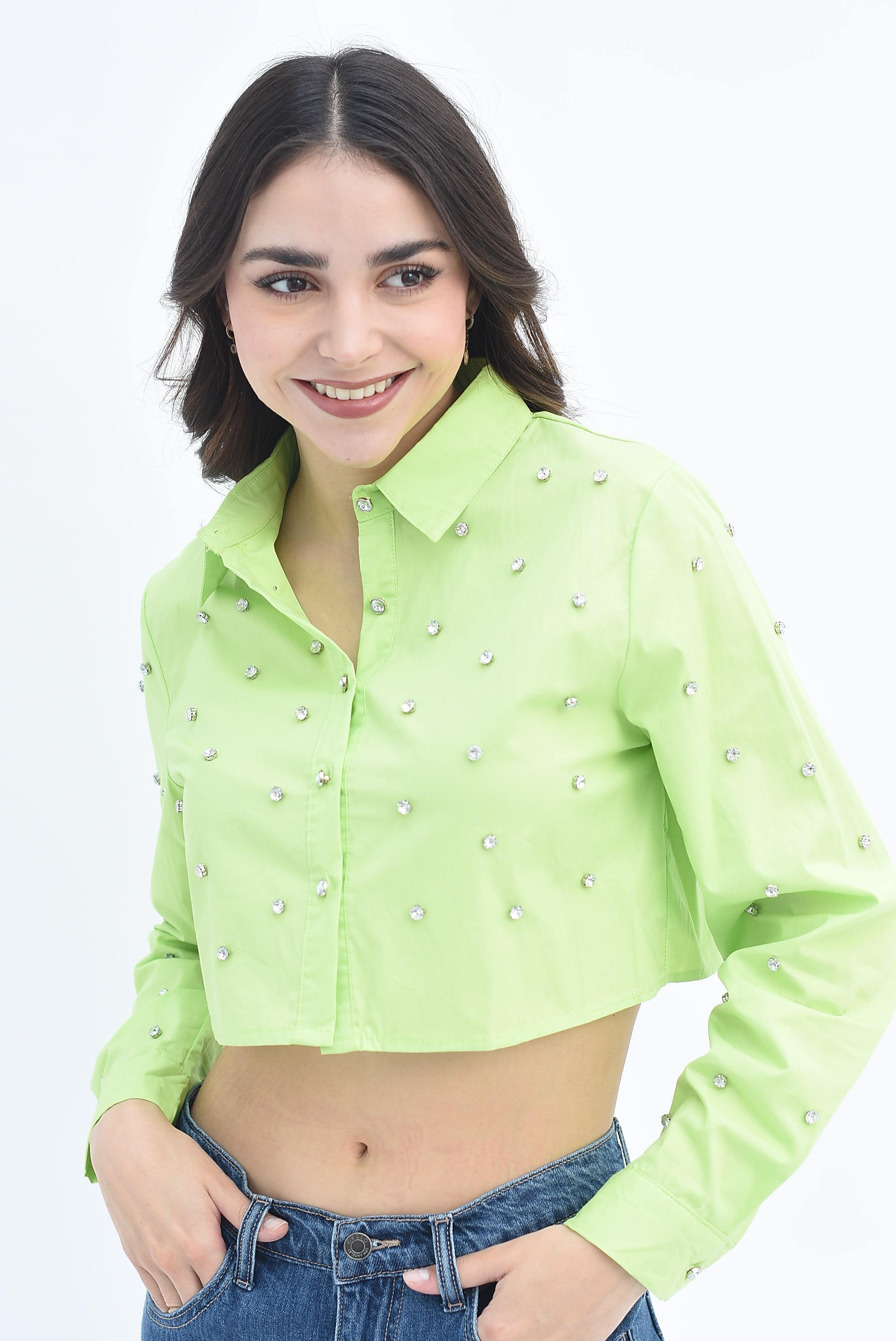 Camisa crop brillos Lime