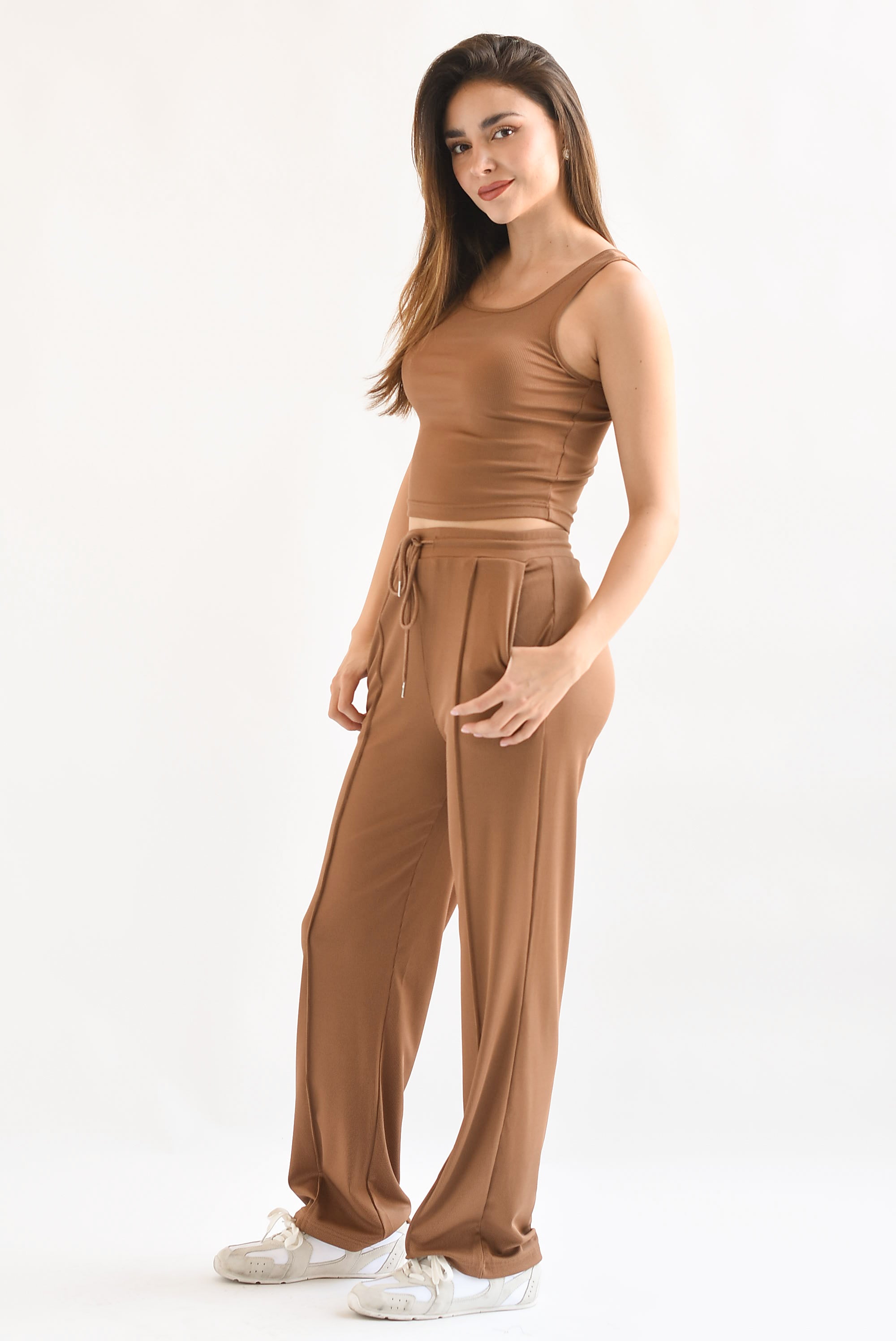 Set Pantalón y Top canalé Café