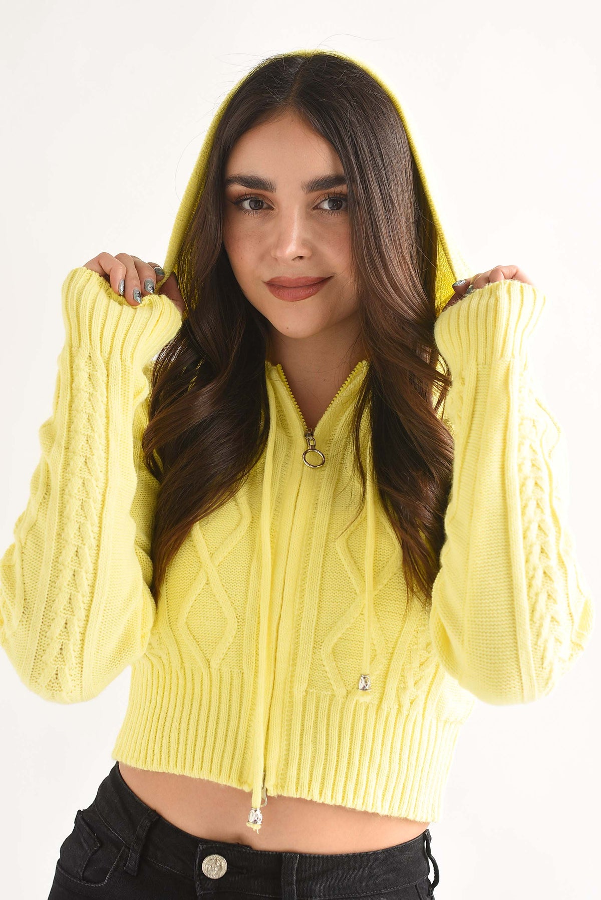 Sweater hoodie punto trenzado