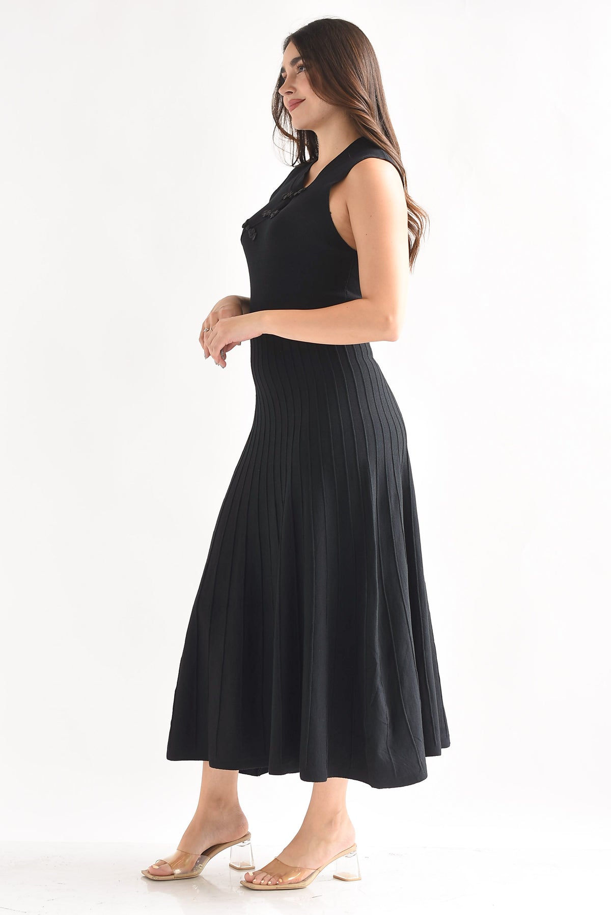 Vestido chinese falda plisada