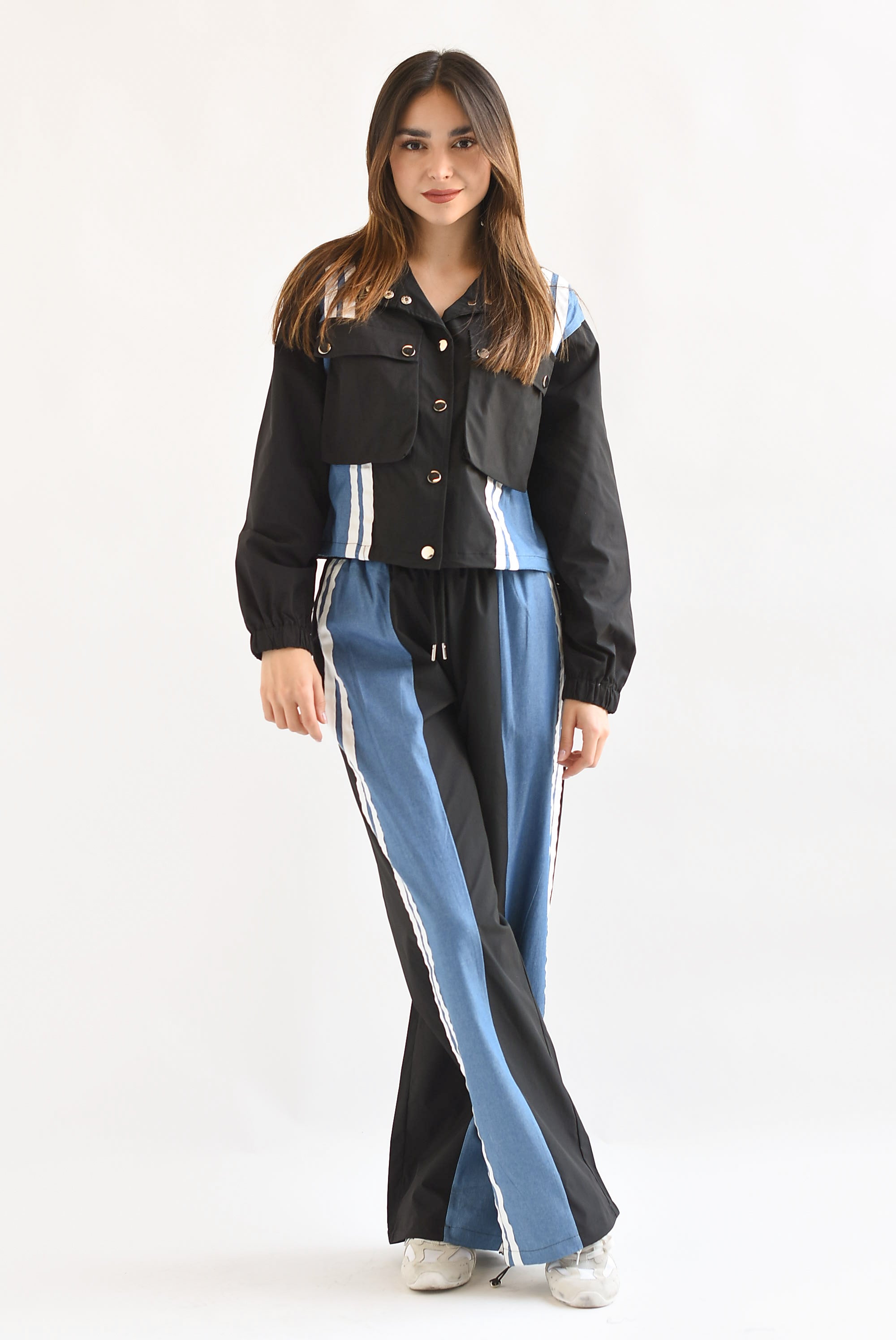 Set Pantalón y Chamarra parachute denim track Negro