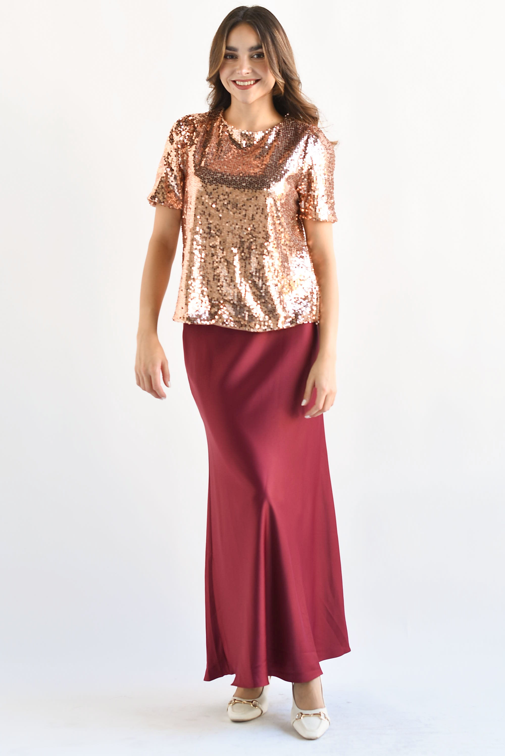 Blusa manga corta lentejuela Rose Gold