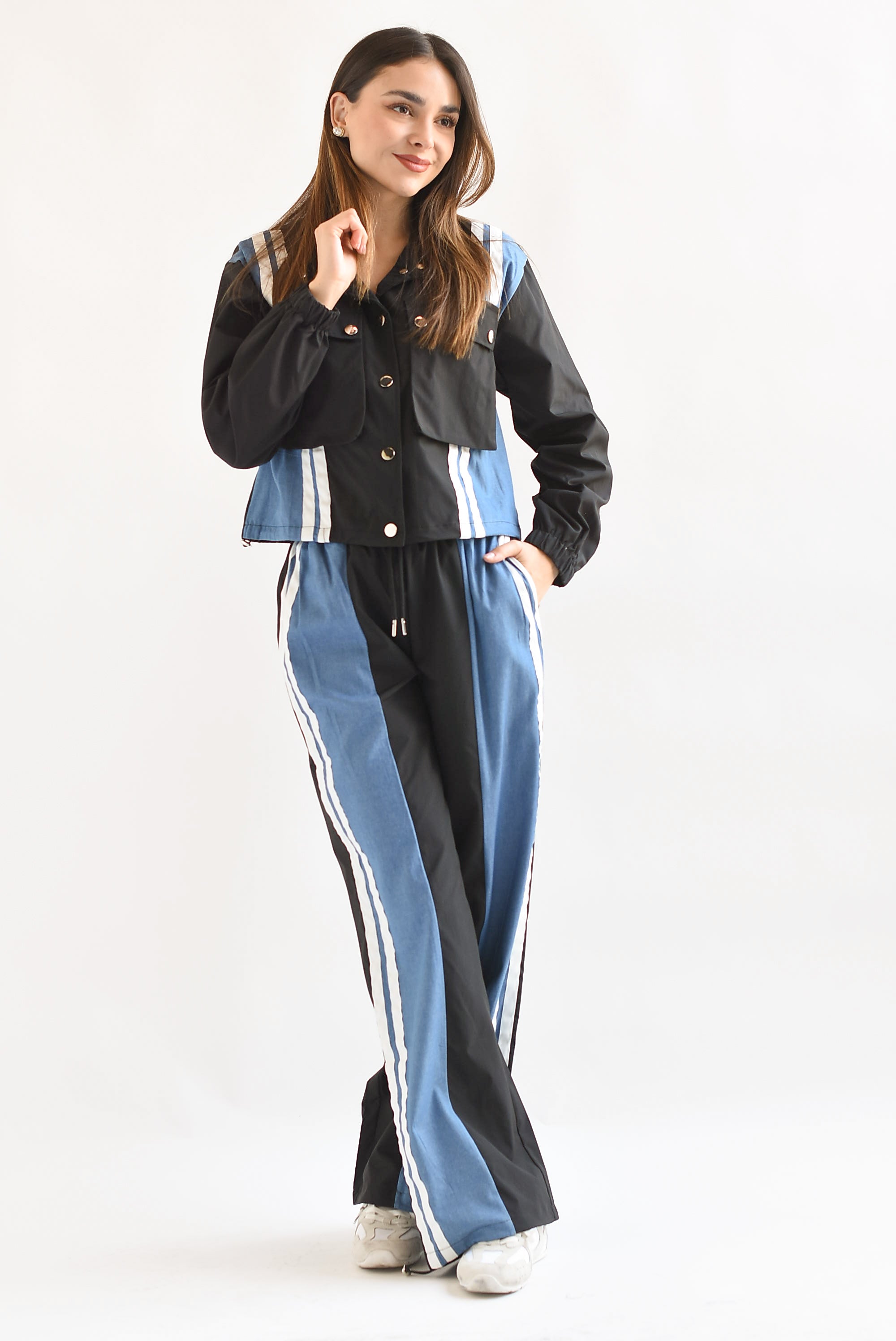 Set Pantalón y Chamarra parachute denim track Negro