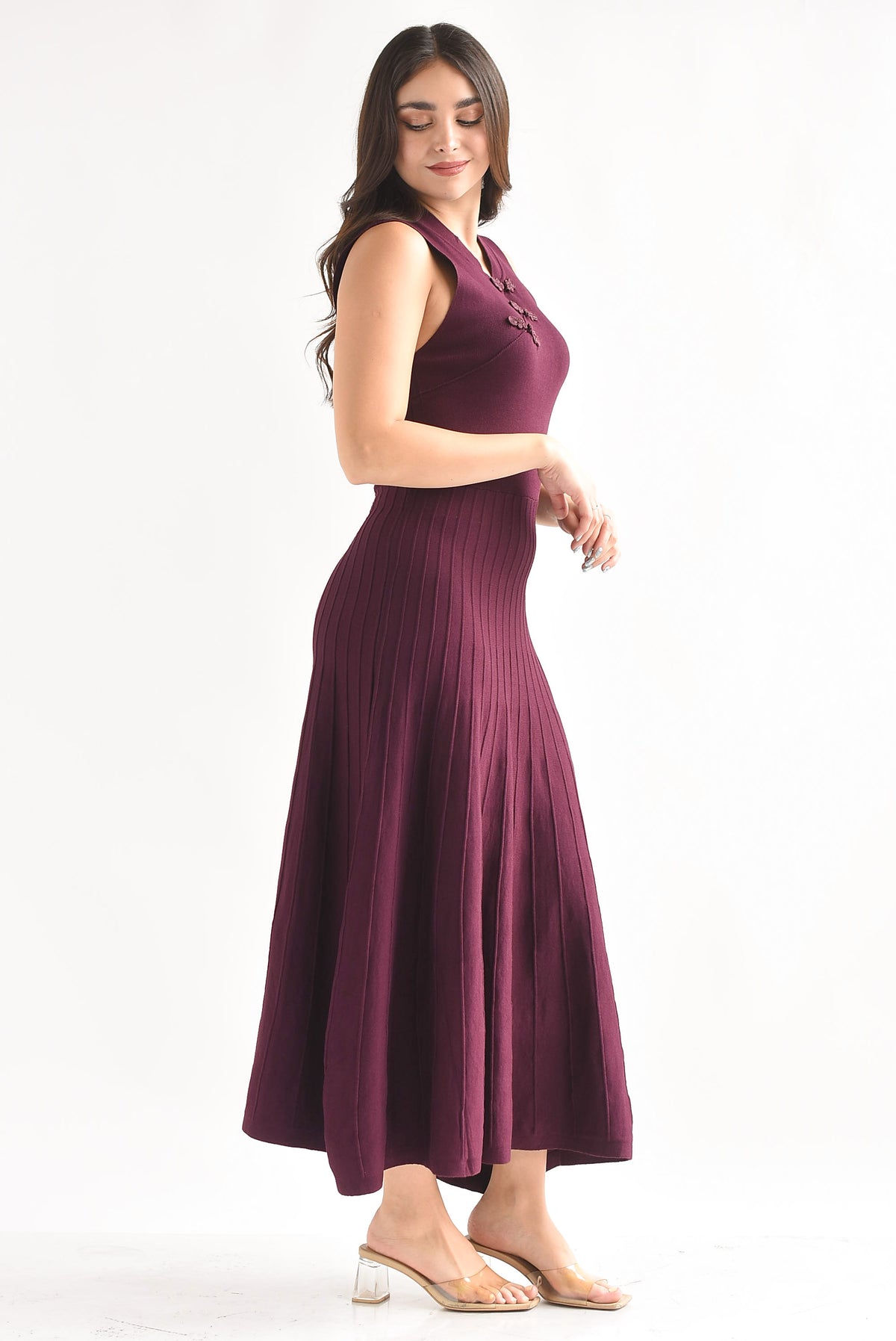 Vestido chinese falda plisada