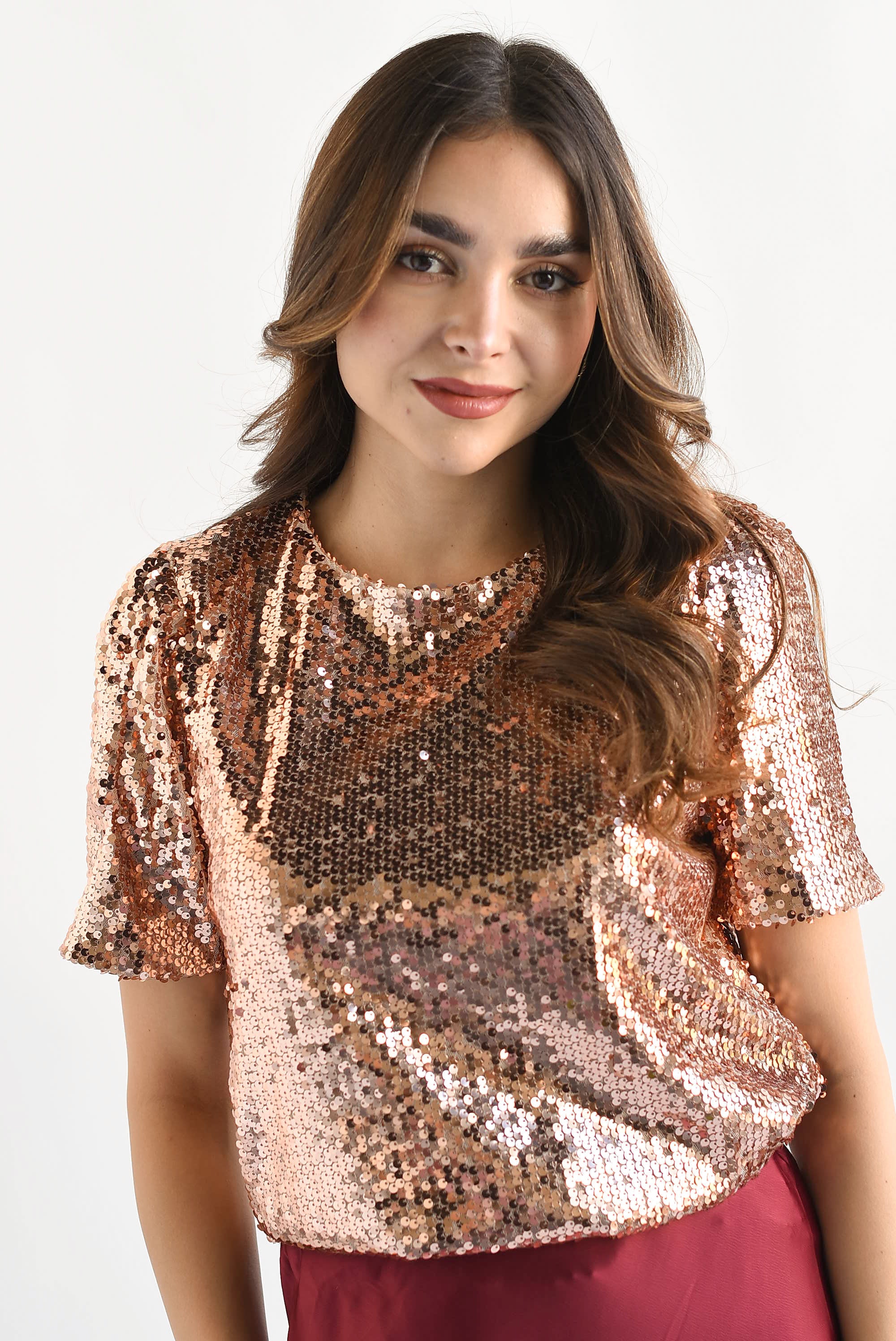 Blusa manga corta lentejuela Rose Gold