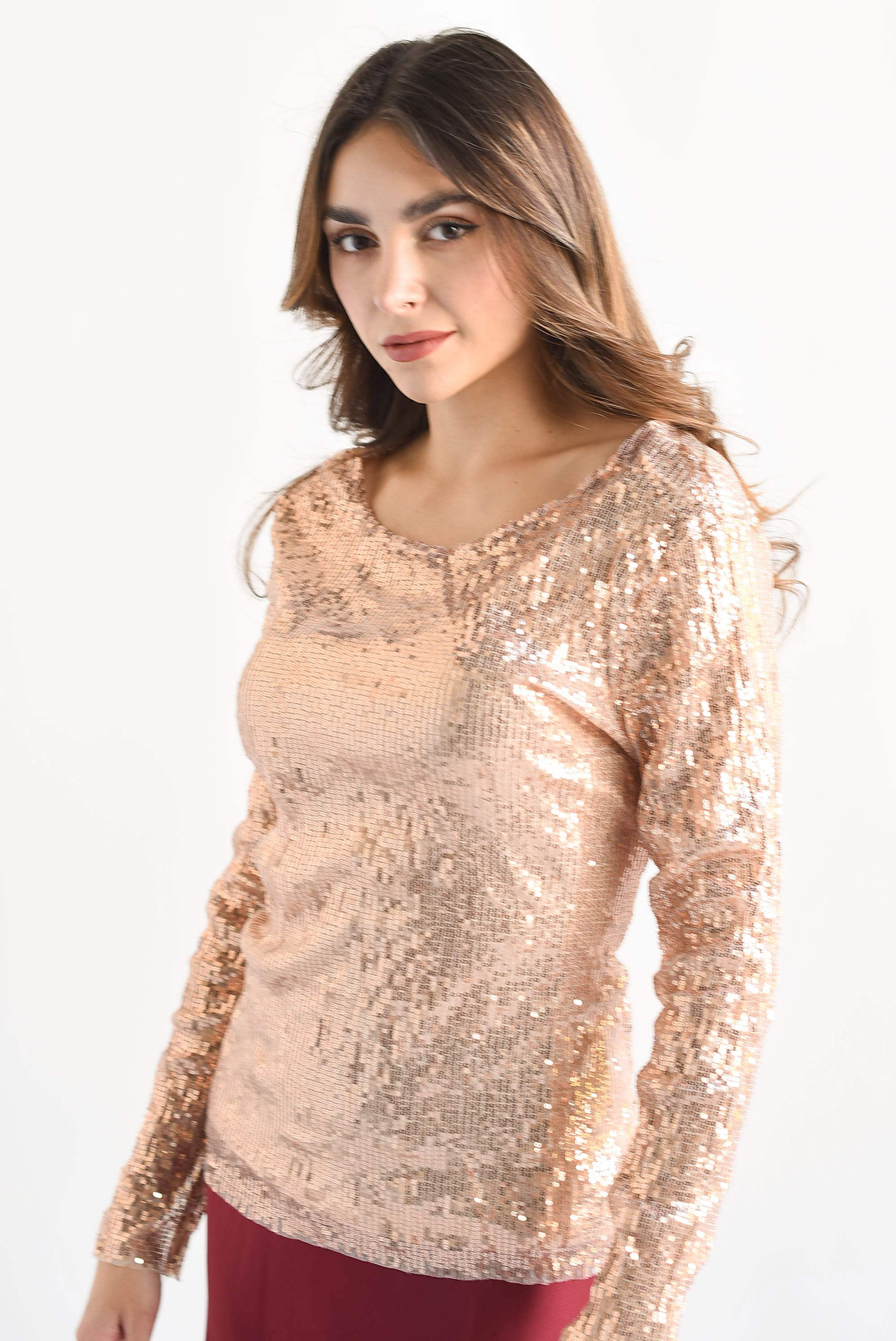 Blusa manga larga lentejuela Rose Gold