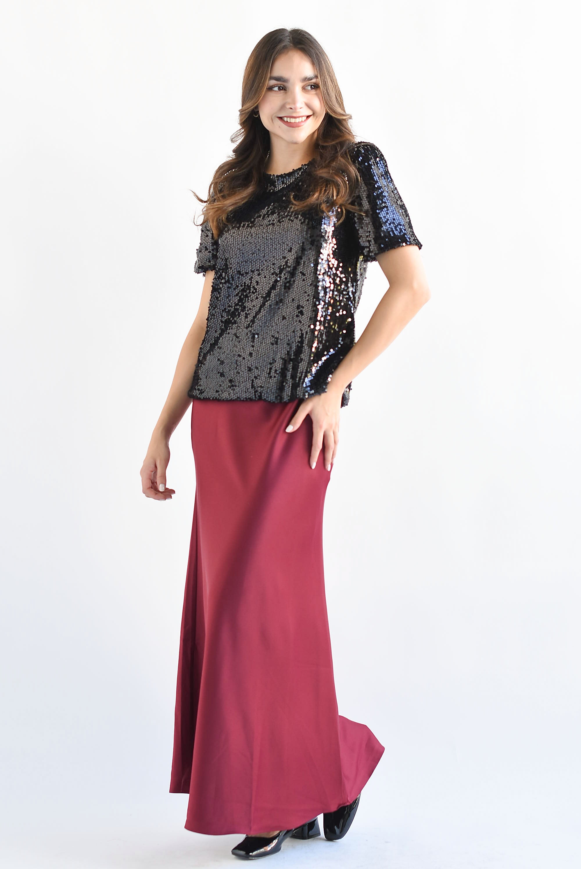 Blusa manga corta lentejuela Negra