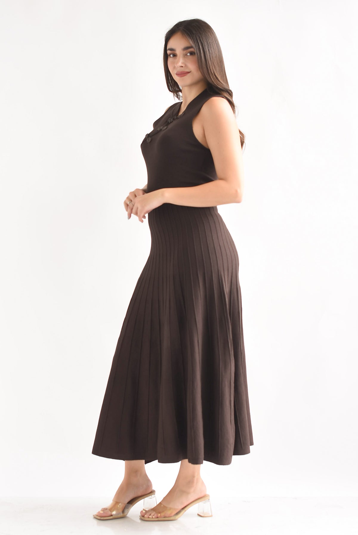 Vestido chinese falda plisada
