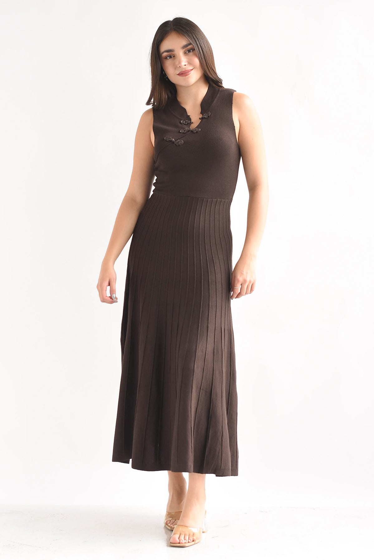 Vestido chinese falda plisada