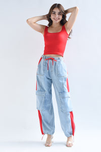 Fashion Styled Jeans cargo franjas Rojo