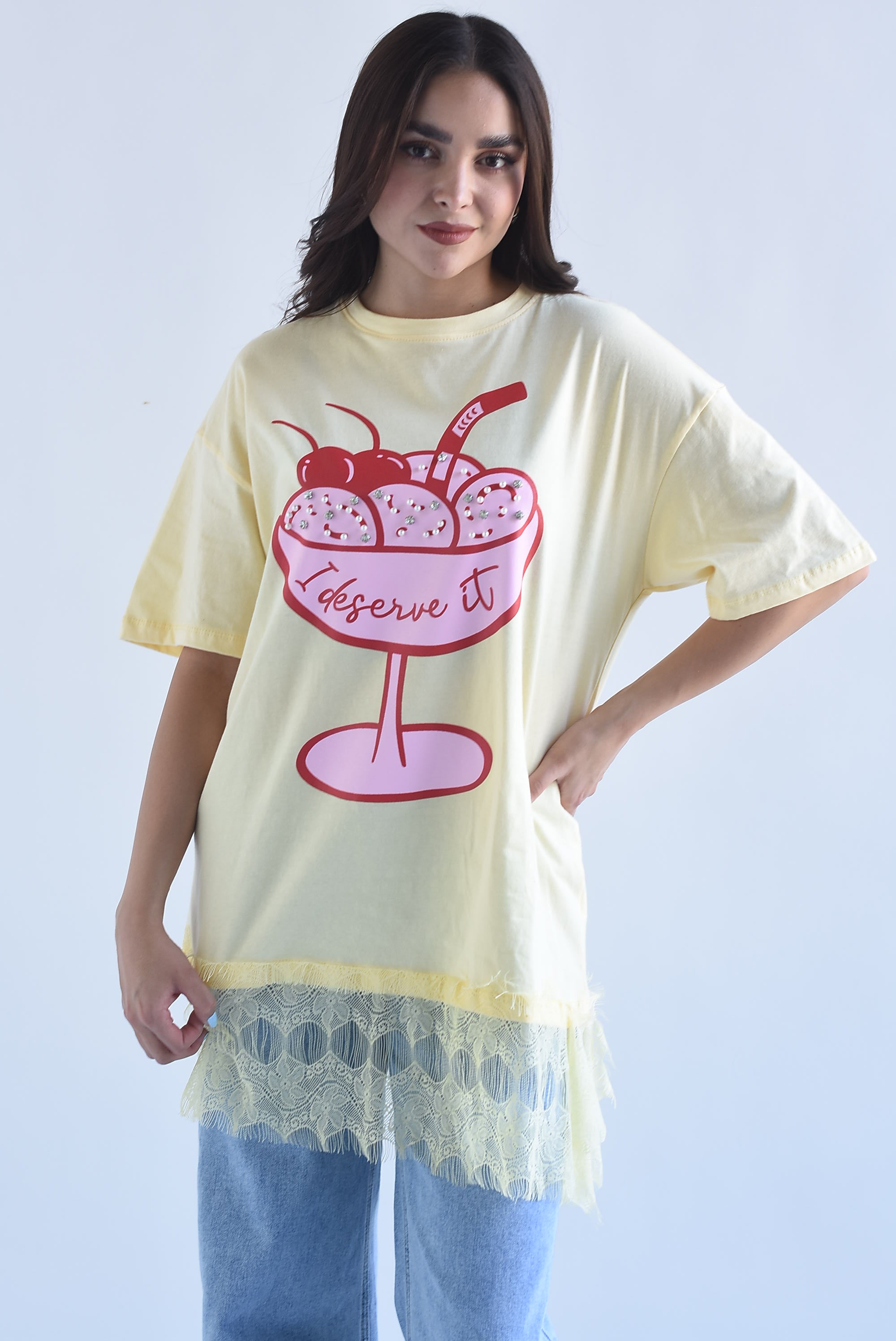 T-Shirt helado con tira encaje