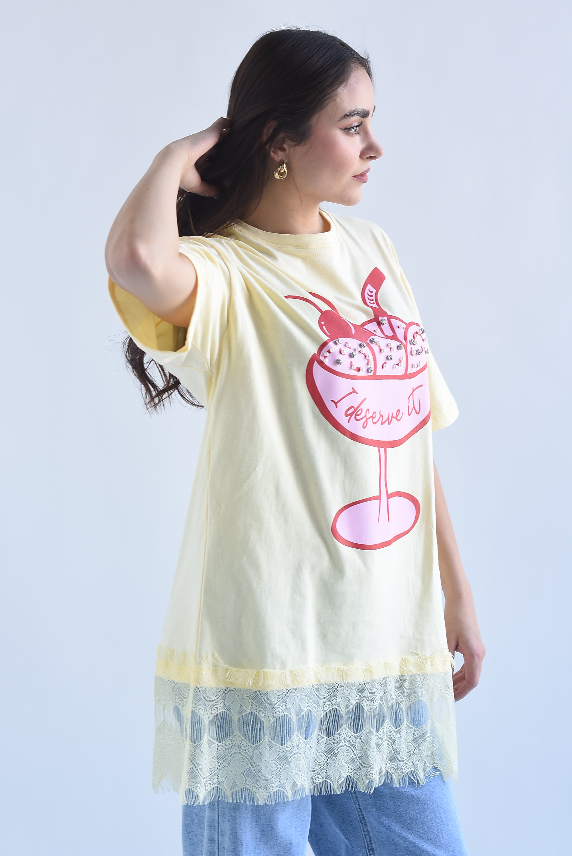 T-Shirt helado con tira encaje