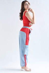 Fashion Styled Jeans cargo franjas Rojo