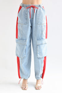 Fashion Styled Jeans cargo franjas Rojo