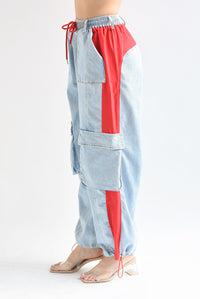 Fashion Styled Jeans cargo franjas Rojo